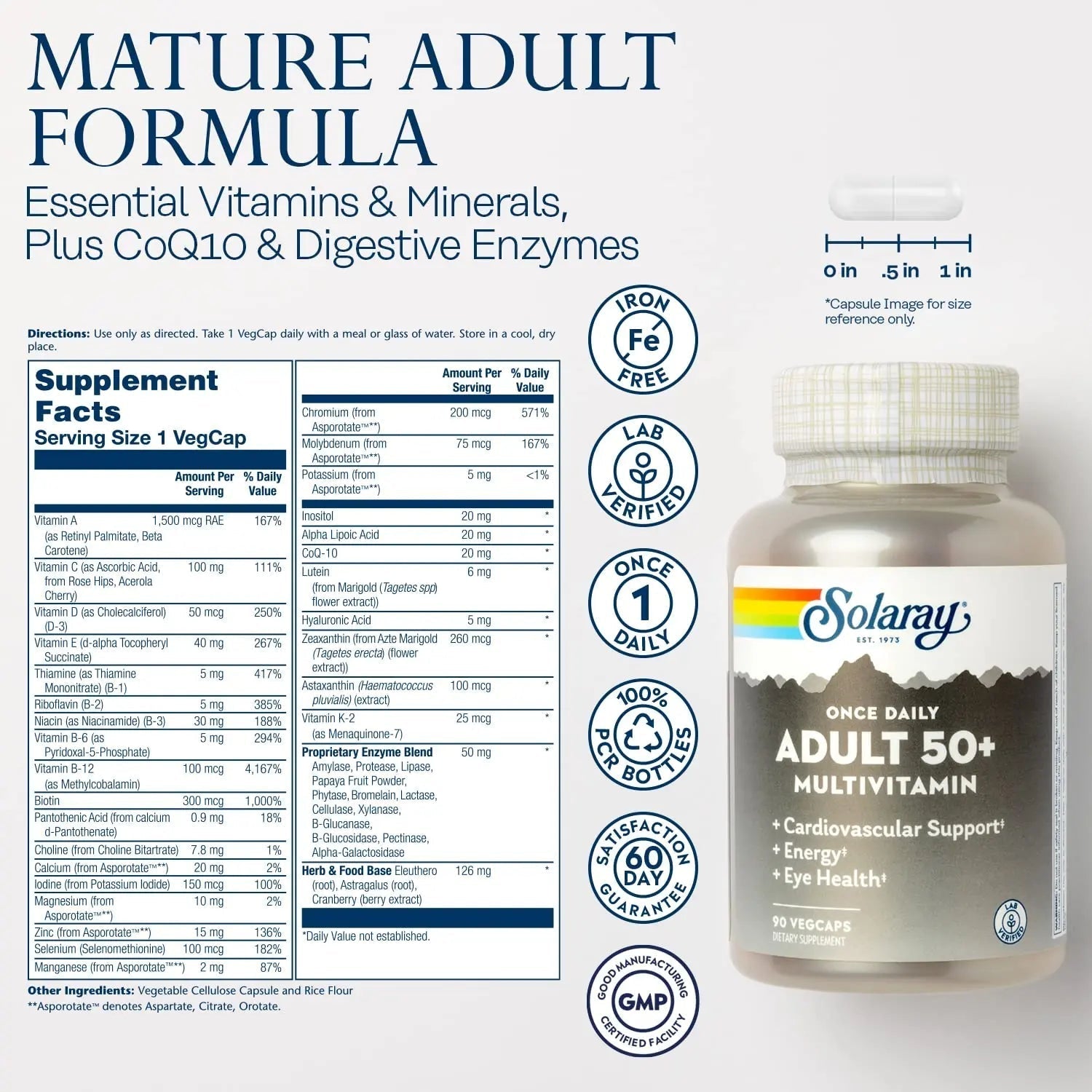 Solaray Once Daily Adult 50+ Complete Multivitamin for Women & Men, Essential Vitamins & Chelated Minerals for Healthy Energy, Heart, Brain & Immune Support SOLARAY buy supplements canada