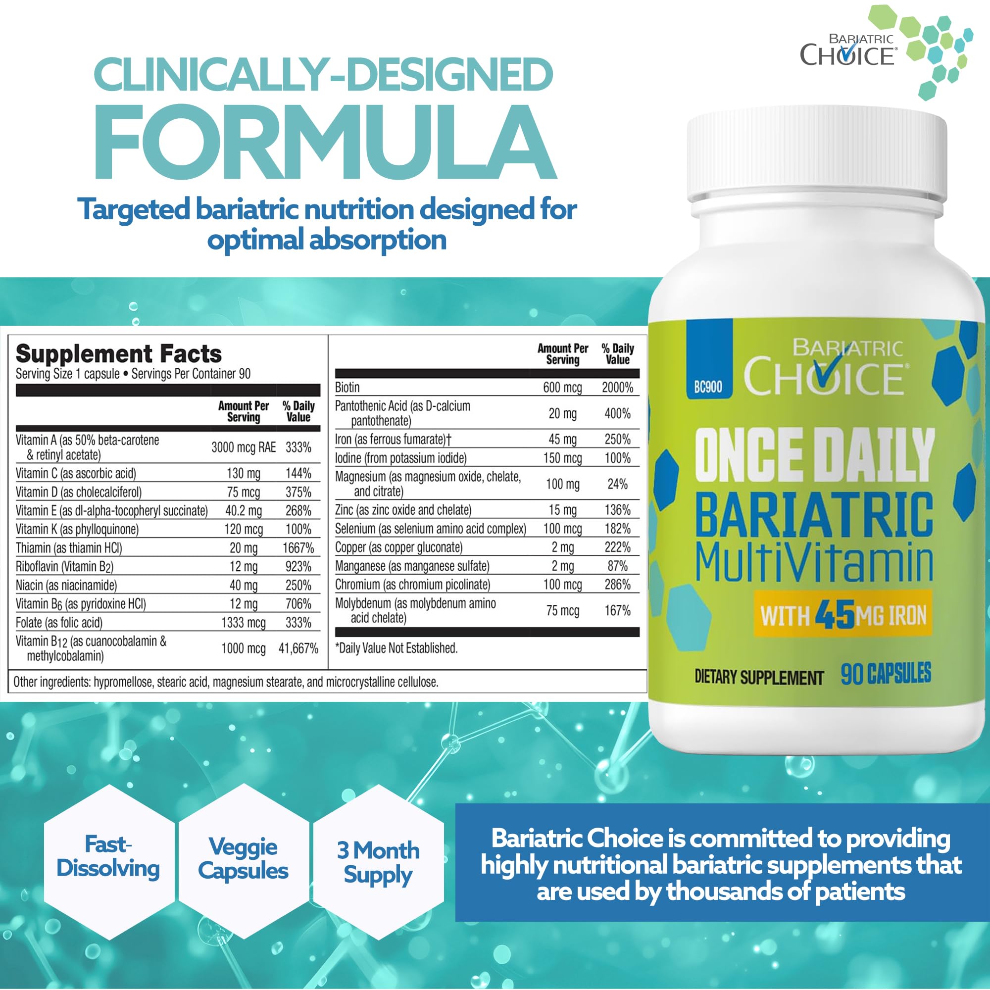 Bariatric Choice Once-Daily Bariatric Multivitamin with 45 mg of Iron | Easy to Swallow Capsule | Vitamin for Bariatric Surgery Patients Bariatric Choice buy supplements canada