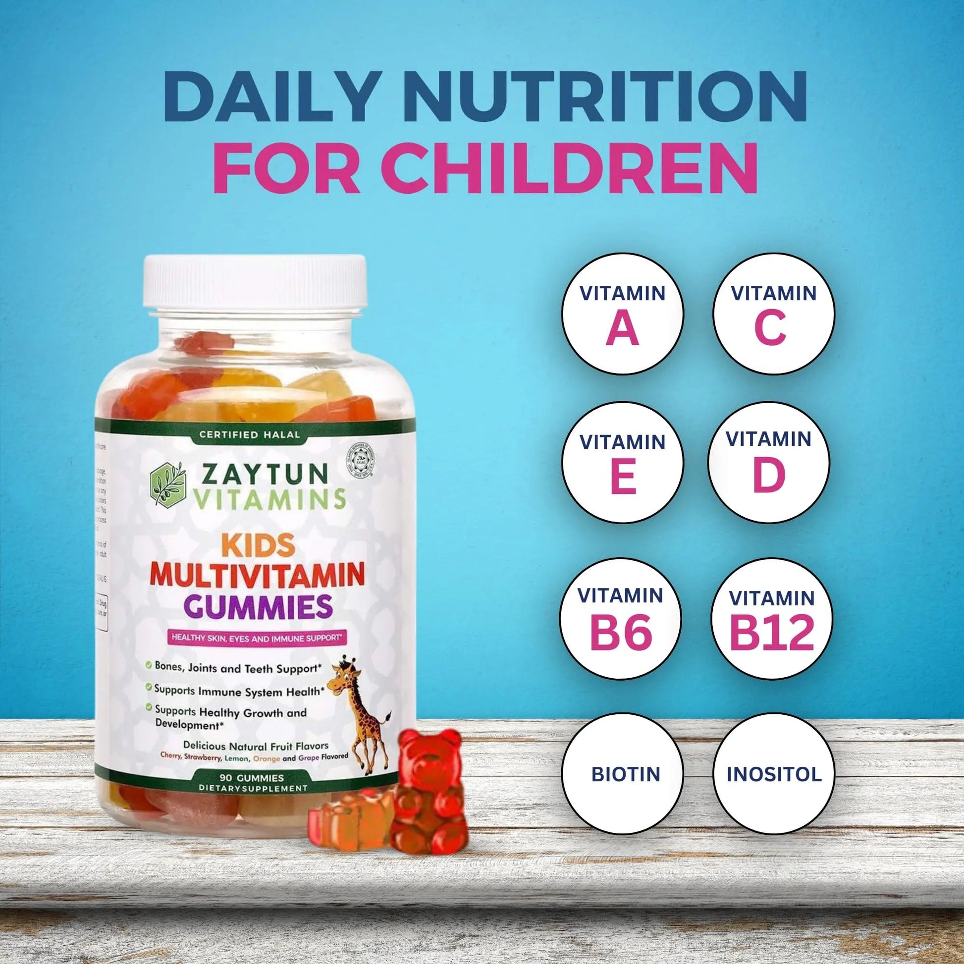 Zaytun Halal Vitamins for Kids Multivitamin Gummies, Naturally Sourced Vitamin A, C, D, E, B6, B12, Biotin - Vegetarian, No Gelatin Zaytun Vitamins buy supplements canada