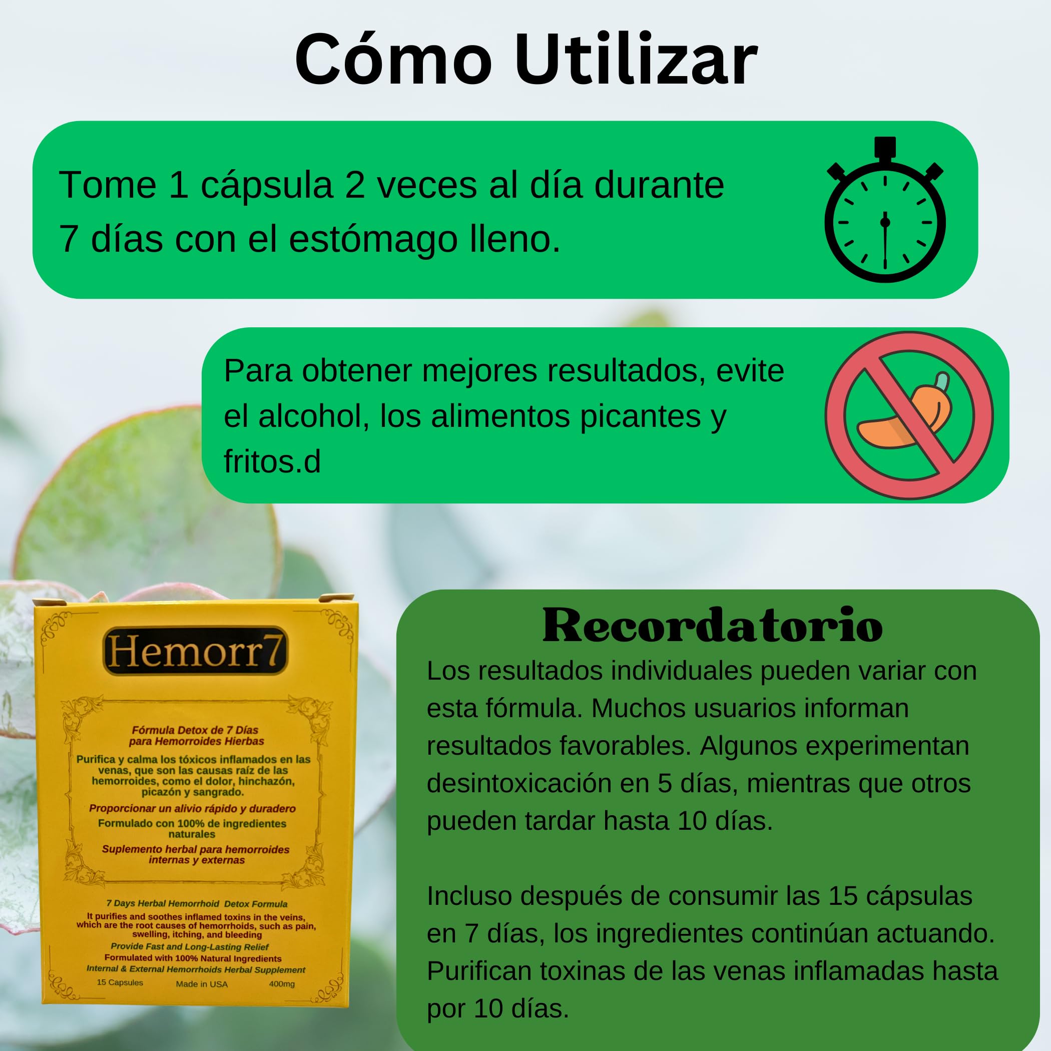 Hemorr7: 7Days 15 Capsules Herbal Hemorrhoid Detox Formula,Fórmula Herbal para desintoxicar las hemorroides Durante 7 días Generic buy supplements canada