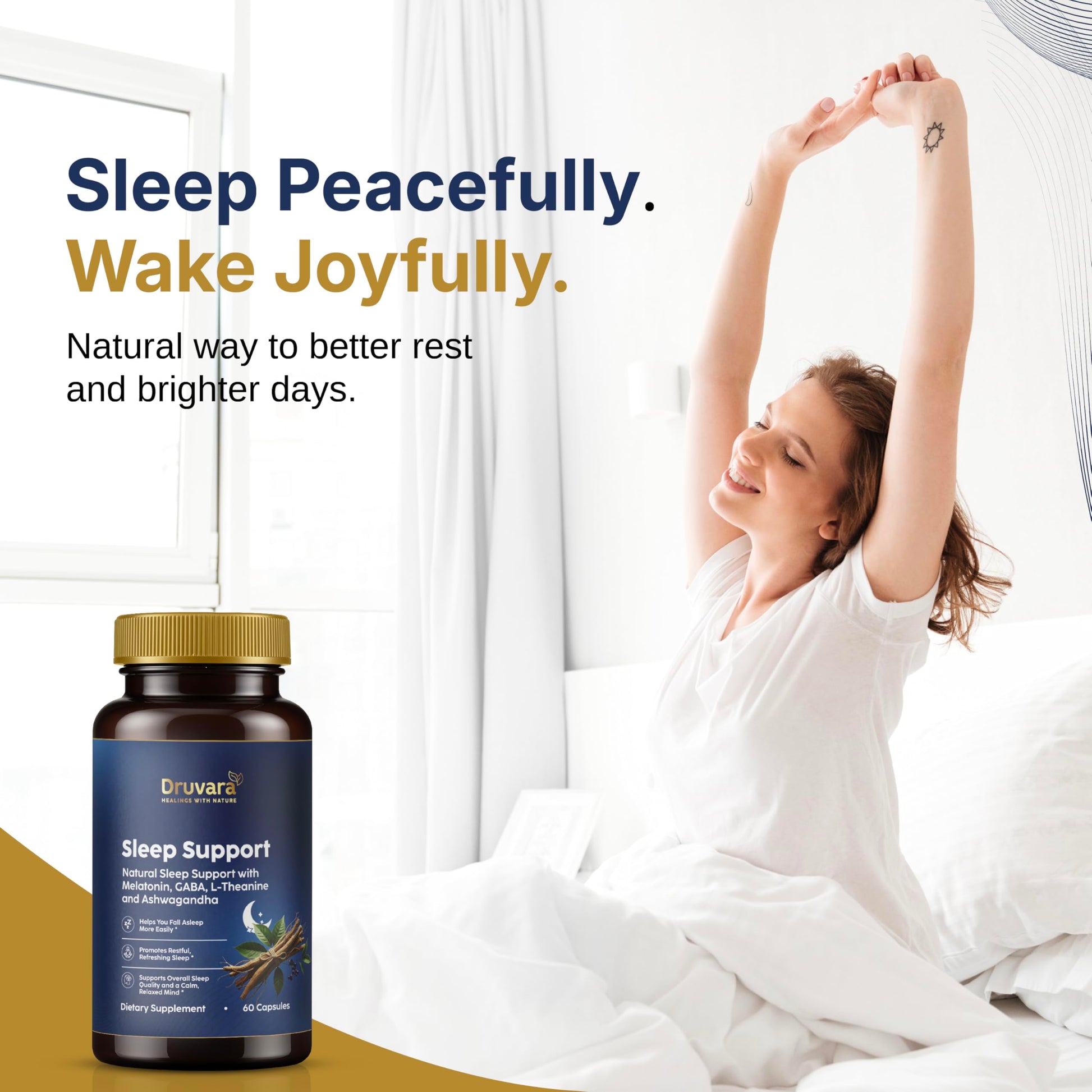 Druvara Natural Sleep Aid for Adults with Melatonin, GABA, L-Theanine & Ashwagandha, Natural Sleep Supplement for Deep, Restful Sleep - 60 Capsules Druvara buy supplements canada