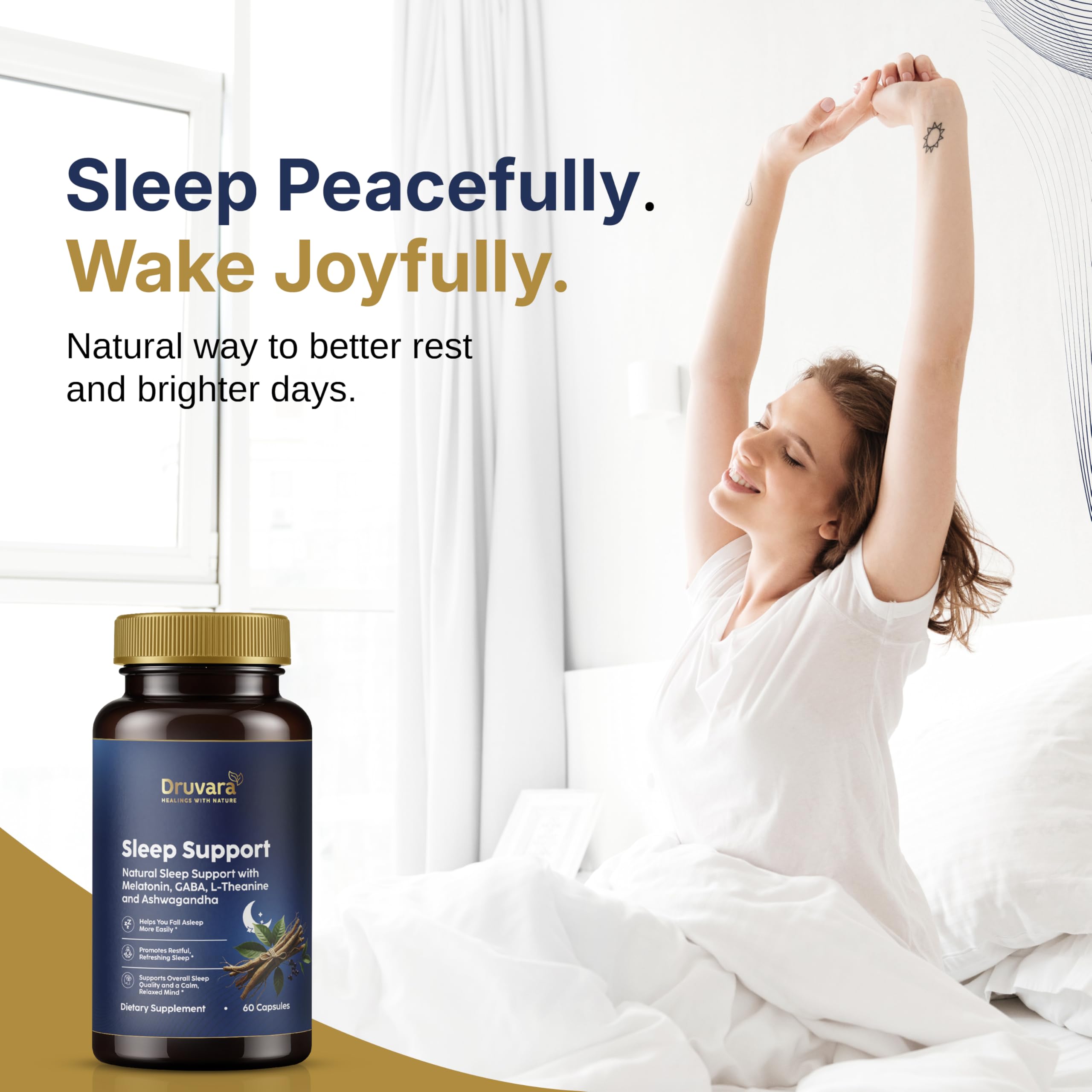 Druvara Natural Sleep Aid for Adults with Melatonin, GABA, L-Theanine & Ashwagandha, Natural Sleep Supplement for Deep, Restful Sleep - 60 Capsules Druvara buy supplements canada