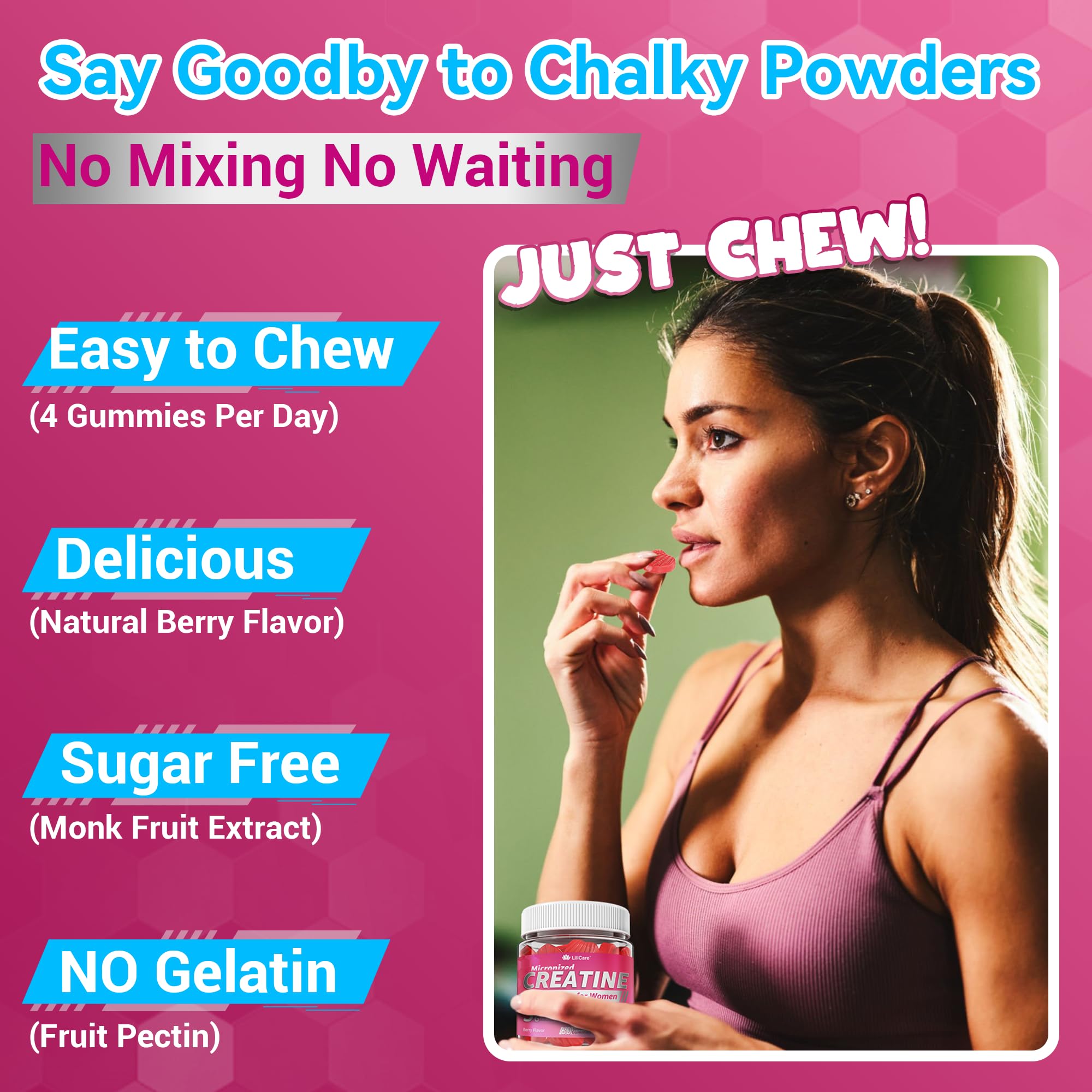 Creatine for Women Gummies, Micronized Creatine Monohydrate + Myo-Inositol, Collagen Peptides, BCAAs, Hyaluronic Acid, Vitamin B6 B12, Zinc for Enërgy, Föcus, Hörmonal Balance, Sugar Free, 120 Counts LILICARE buy supplements canada