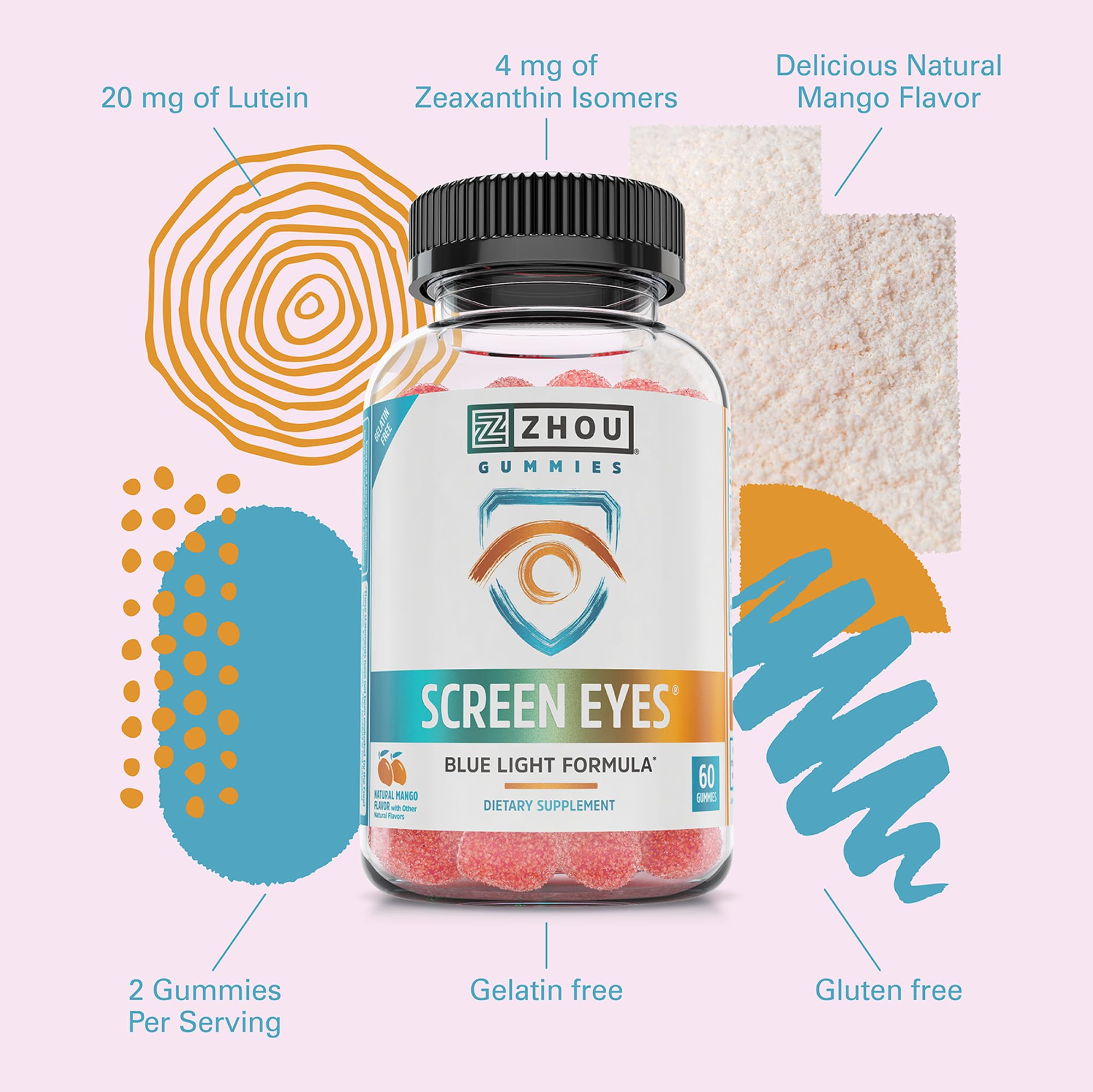 Zhou Screen Eyes Gummies - Lutein Gummies for Eye Health, Lutein and Zeaxanthin for Adults & Kids, Supports Eyesight, Blue Light Vision Health Formula - 60 Count ZHOU buy supplements canada