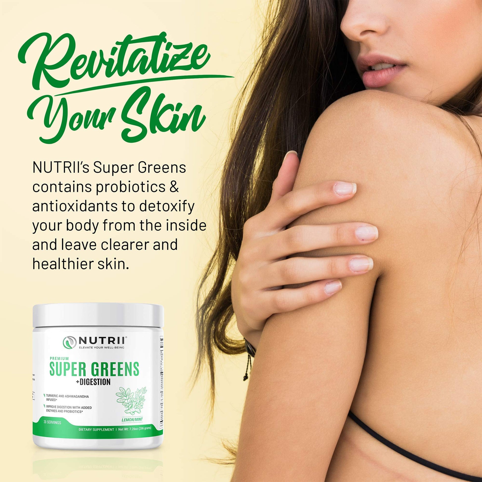 Nutrii Organic Green Immunity Superfood Powder - Soothes Digestion, Boosts Healthy Vitality and Energy. Fast Acting Formula with Probiotics, Enzymes, Turmeric and Ashwagandha (30 Servings Lemon-Mint) Nutrii buy supplements canada
