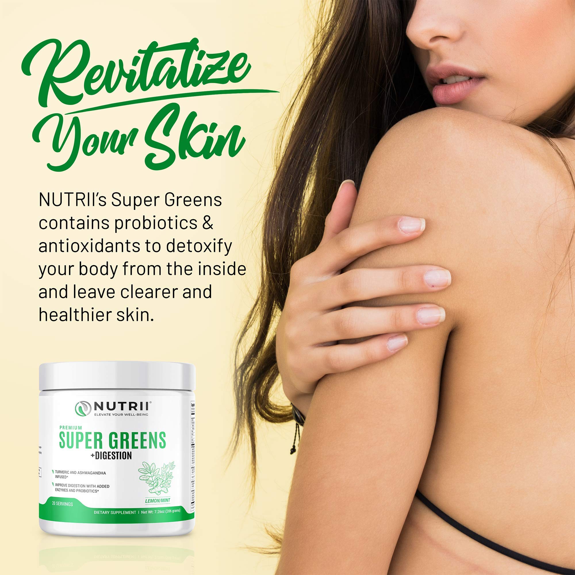 Nutrii Organic Green Immunity Superfood Powder - Soothes Digestion, Boosts Healthy Vitality and Energy. Fast Acting Formula with Probiotics, Enzymes, Turmeric and Ashwagandha (30 Servings Lemon-Mint) Nutrii buy supplements canada