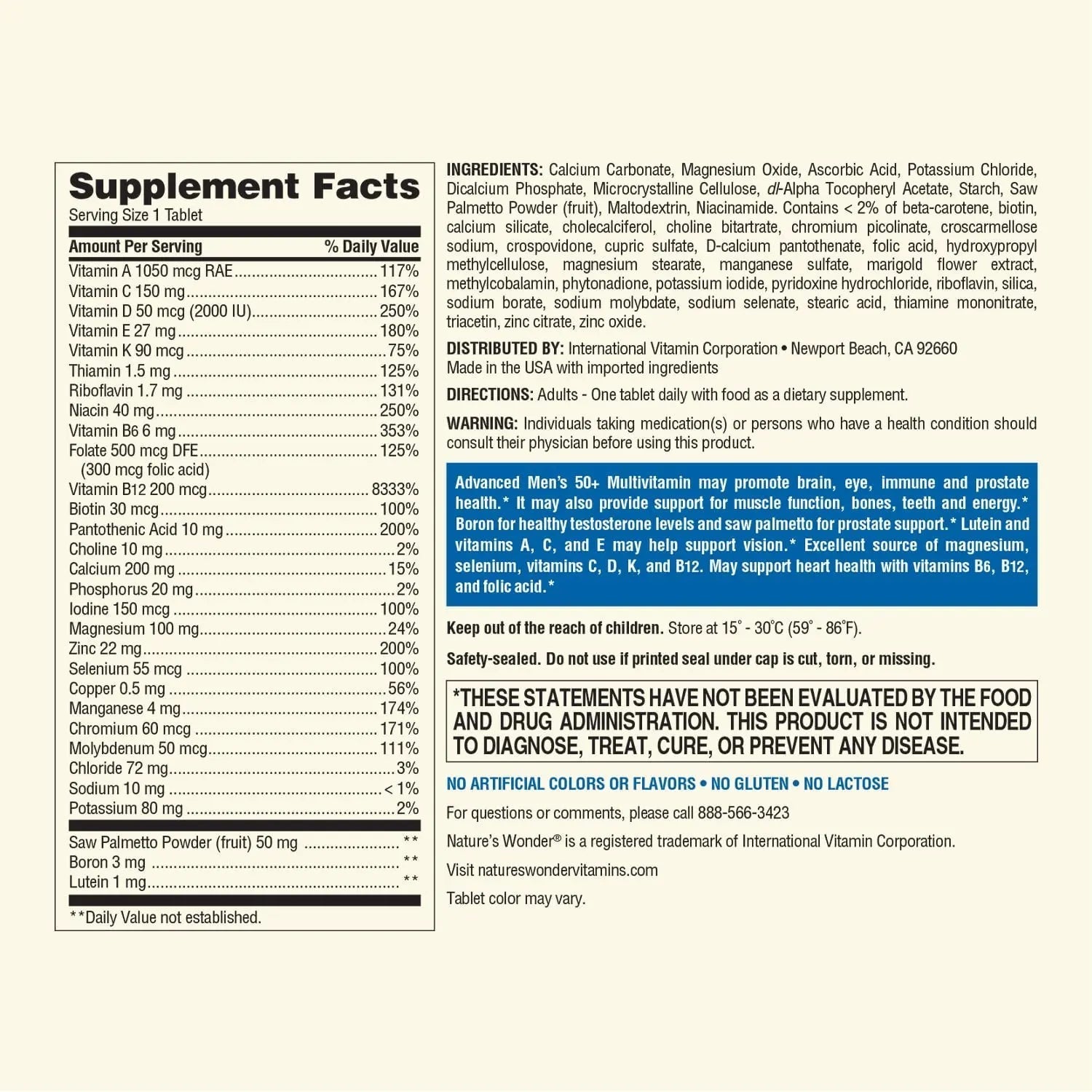 Nature's Wonder Advanced Men's 50+ Multivitamin/Multimineral Supplement with Vitamin D3 and B Vitamins 120 Tablets, 120 Day Supply Nature's Wonder buy supplements canada