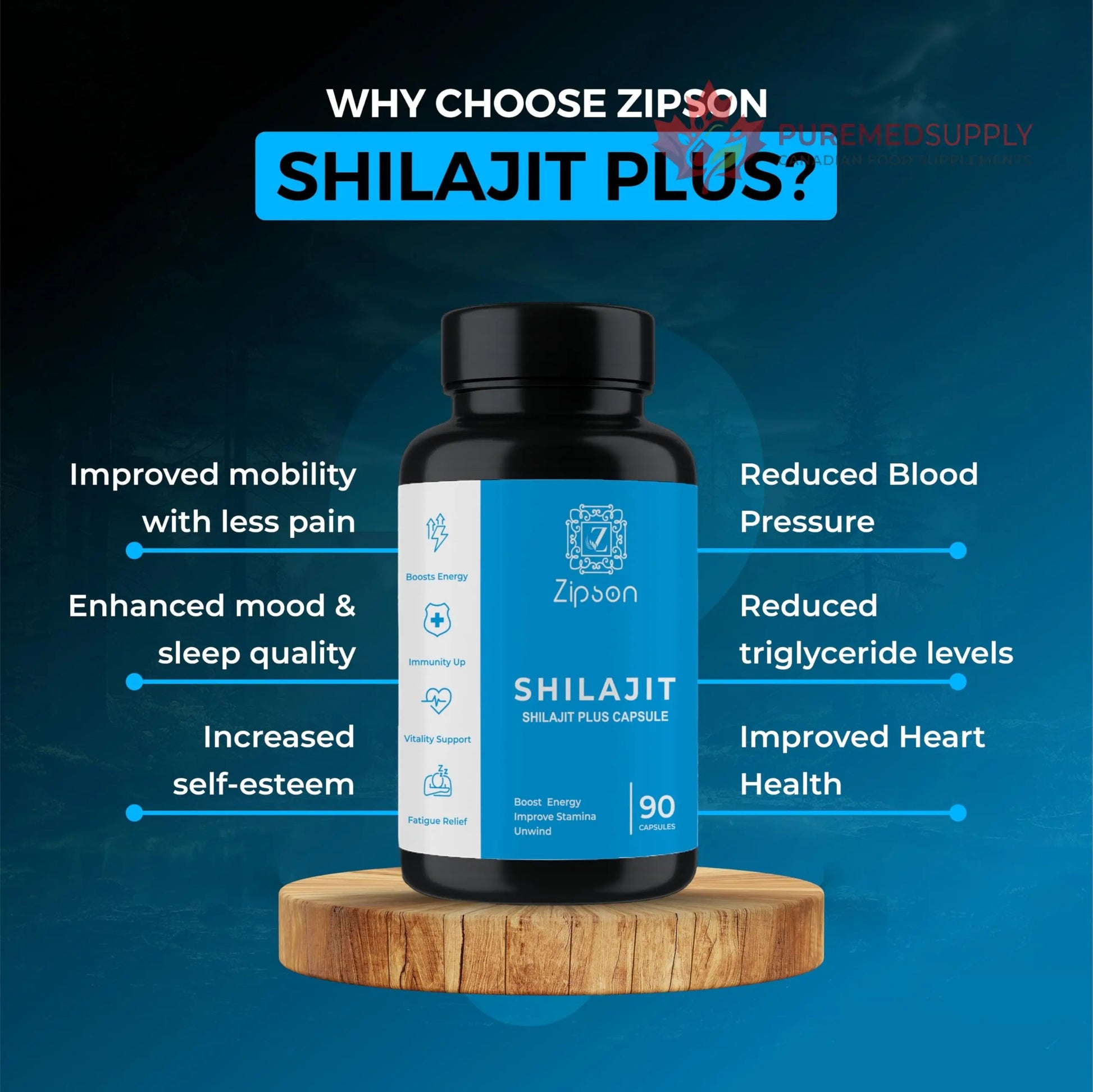 ZIPSON Shilajit for Men & Women | 90 Capsules | Himalayan Formula for Extra Power, Stamina & Immune Support | with Natural Fulvic Acid | Non-GMO | 500mg Per Serving ZIPSON buy supplements canada