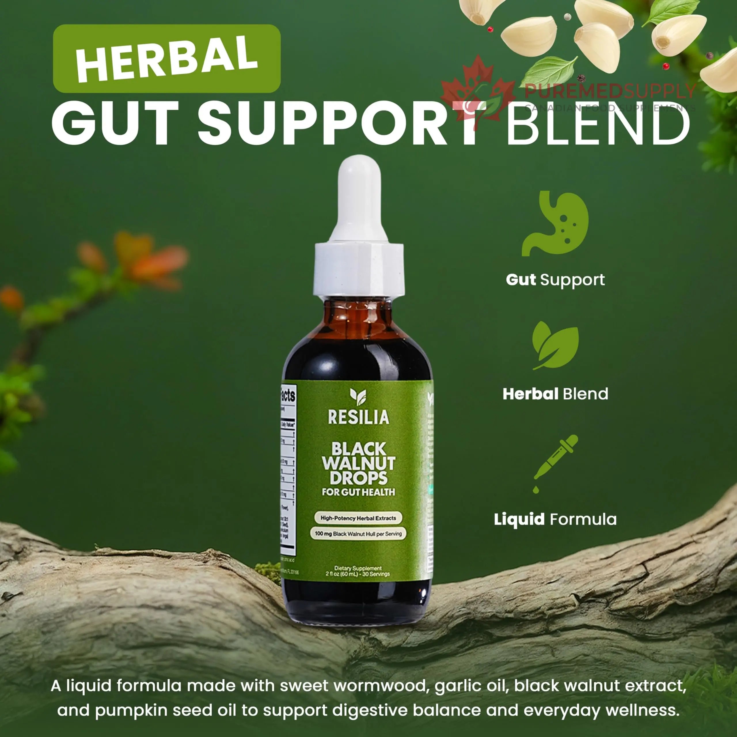 Resilia Herbal Cleanse Liquid Drops – Black Walnut & Wormwood Extract with Pumpkin Seed, Garlic & Turmeric – Alcohol-Free Vegan Tincture for Digestive & Daily Wellness Support, 2 fl oz Resilia Oil Of Oregano buy supplements canada