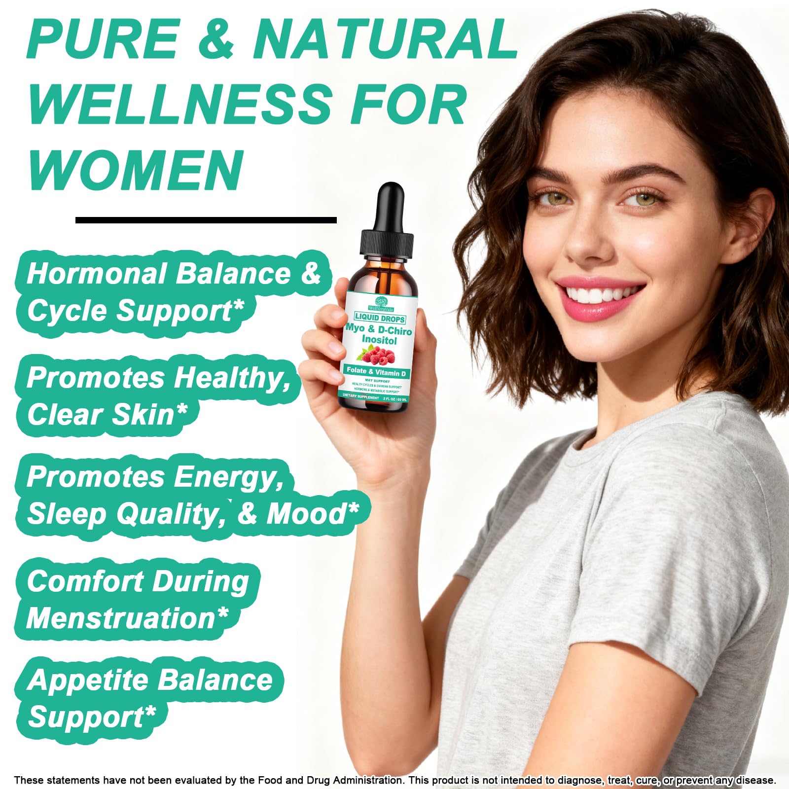 Myo Inositol & D-Chiro Inositol Supplement Liquid for Women- Ideal 40:1 Ratio Inositol Drops with MTHF Folate, Magnesium, Vitamin D, Supports Hormone Balance, Regular Cycles & Ovarian Health丨Vegan WellVeraVida buy supplements canada