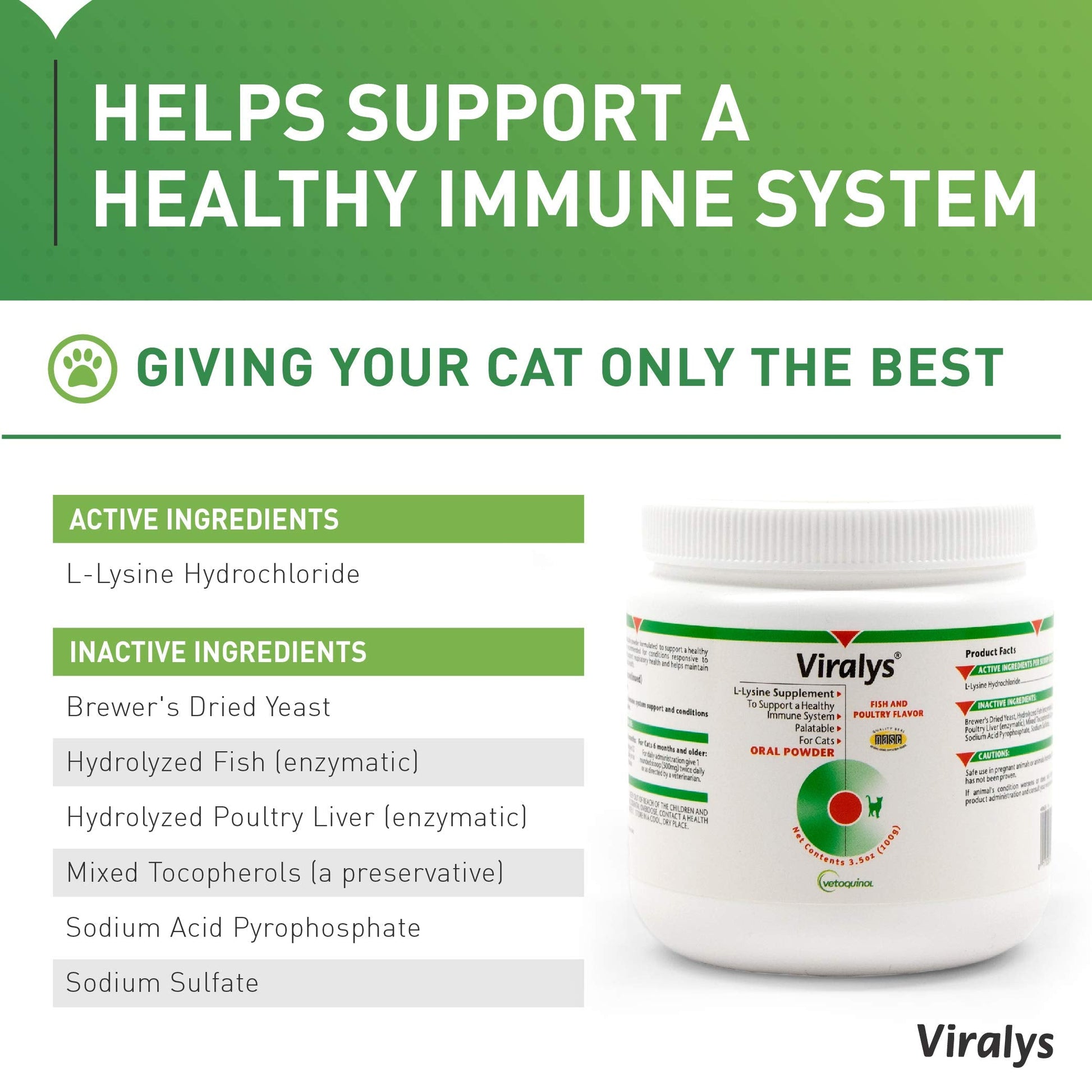 Vetoquinol Viralys Daily L-Lysine Powder for Cats and Kittens, Fish Flavored Lysine Supplement for Cats and Kittens to Support Immune Health Vetoquinol buy supplements canada