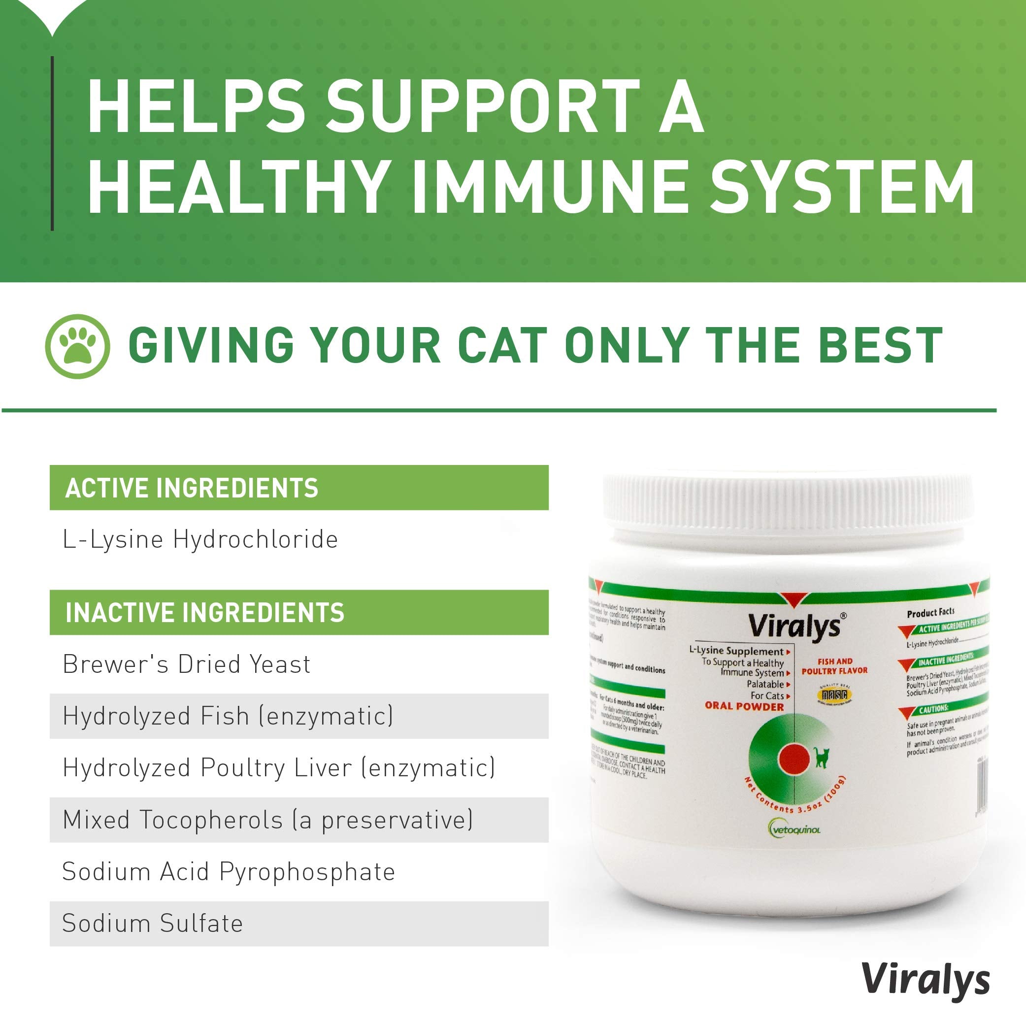Vetoquinol Viralys Daily L-Lysine Powder for Cats and Kittens, Fish Flavored Lysine Supplement for Cats and Kittens to Support Immune Health Vetoquinol buy supplements canada