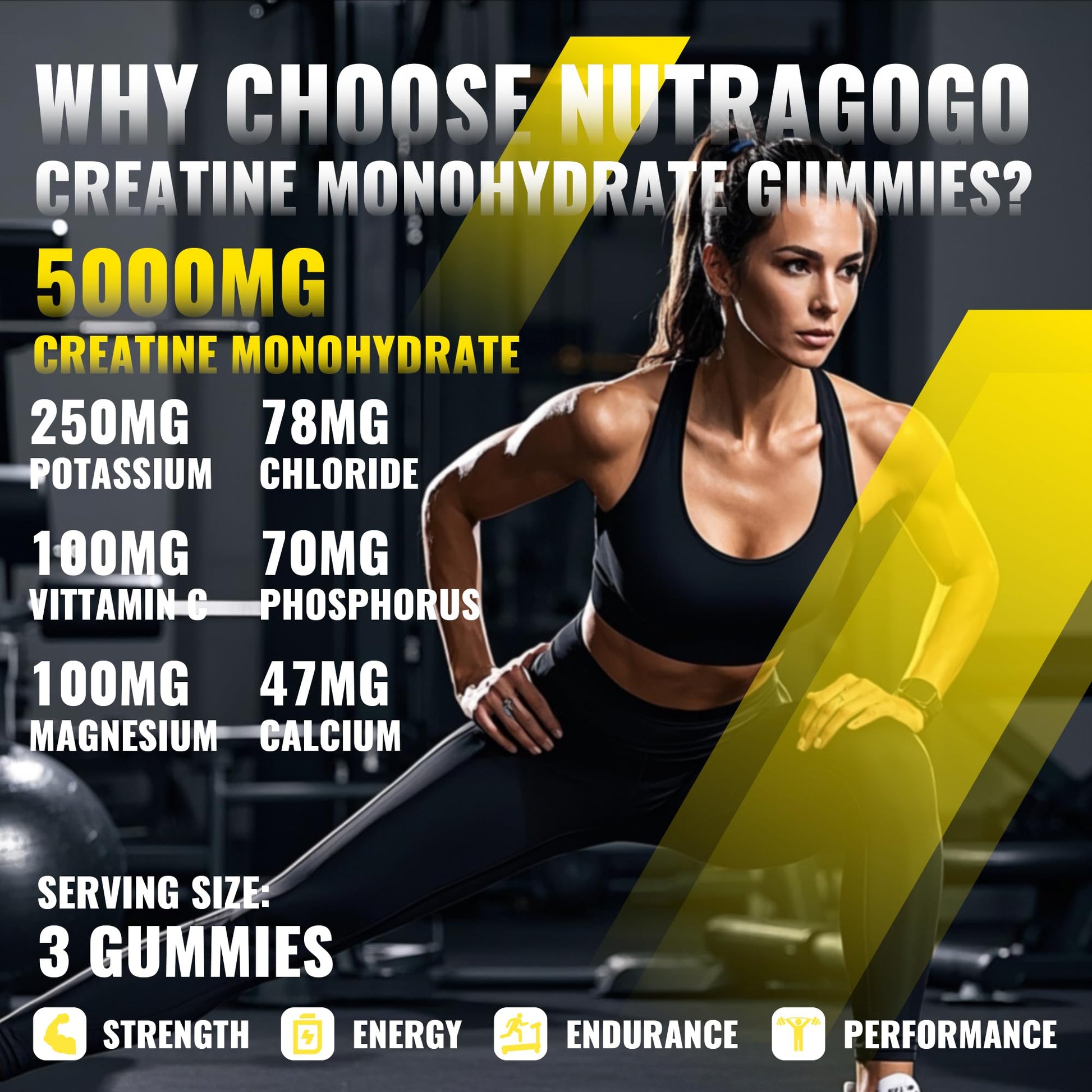 NUTRAGOGO NSF Certified Creatine Gummy - Creatine Monohydrate Gummies for Men & Women-5g of Creatine Monohydrate per Serving - Sugar Free,Vegan, Pineapple Electrolyte Chews, 135 Count NUTRAGOGO buy supplements canada