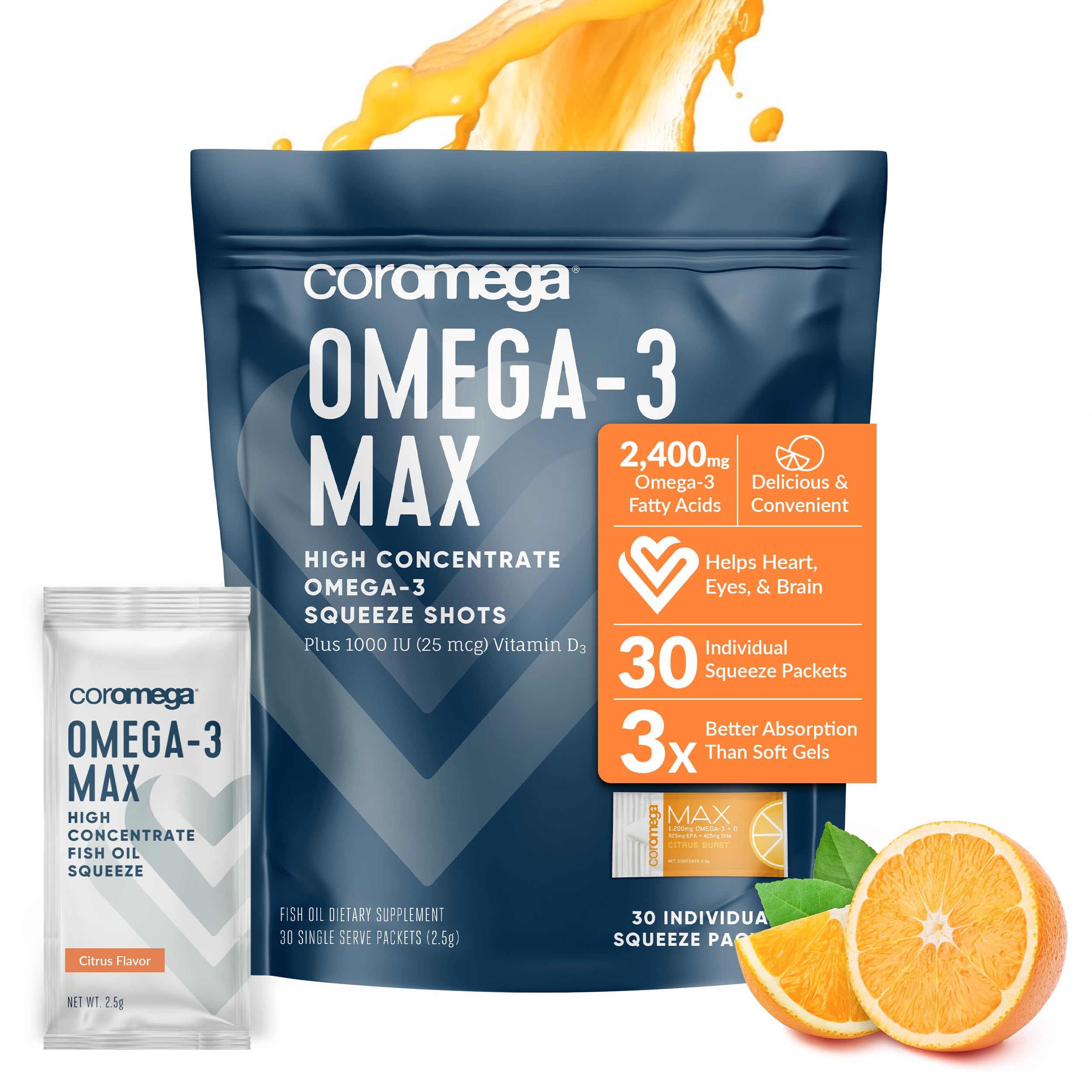 Coromega MAX High Concentrate Omega 3 Fish Oil, 2400mg Omega-3s with 3X Better Coromega buy supplements canada