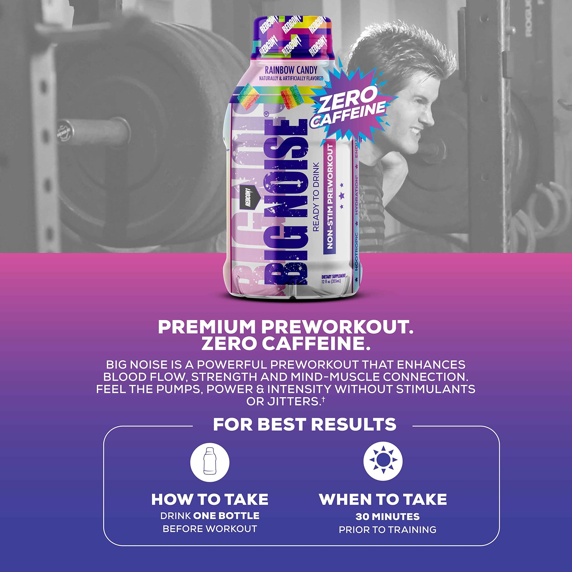 REDCON1 Big Noise RTD Pre Workout Drink, Rainbow Candy - Caffeine-Free Ready-to-Drink REDCON1 buy supplements canada