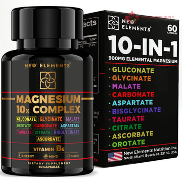 Magnesium 10X Complex – 900mg Elemental Magnesium | Glycinate, Gluconate, Malate, Orotate, Carbonate, Asparate, Taurate, Citrate, Bisglycinate, Ascorbate + Vitamin B6 for Superior Absorption New Elements buy supplements canada