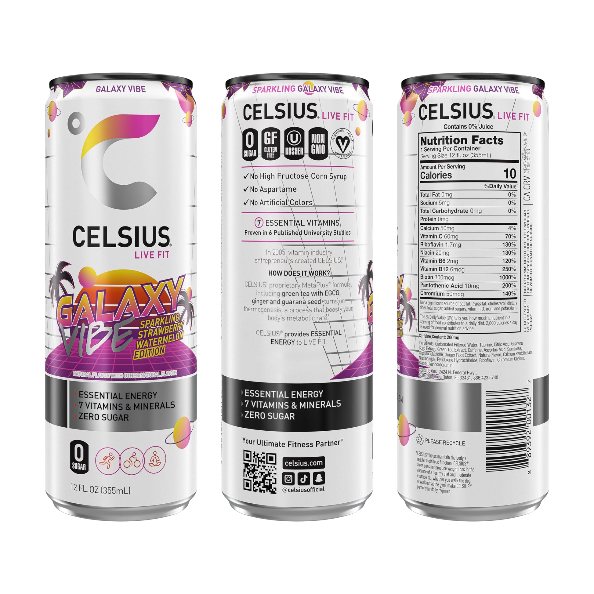 CELSIUS Sparkling Galaxy Vibe, Functional Essential Energy Drink 12 Fl Oz (Pack of 12) CELSIUS buy supplements canada