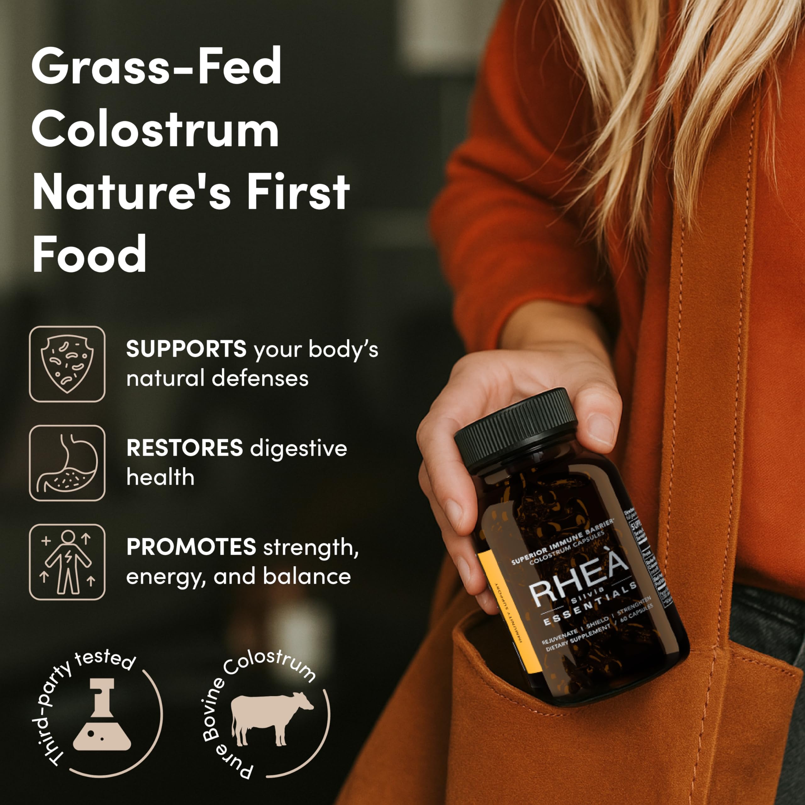 Rhea Bovine Colostrum Supplement for Women, Colostrum Capsules for Gut Health, Digestion, Bloating, Beauty, Immune Support, Bovine Colostrum for Humans, Colostrum Pills (60caps) RHEASILVIA buy supplements canada