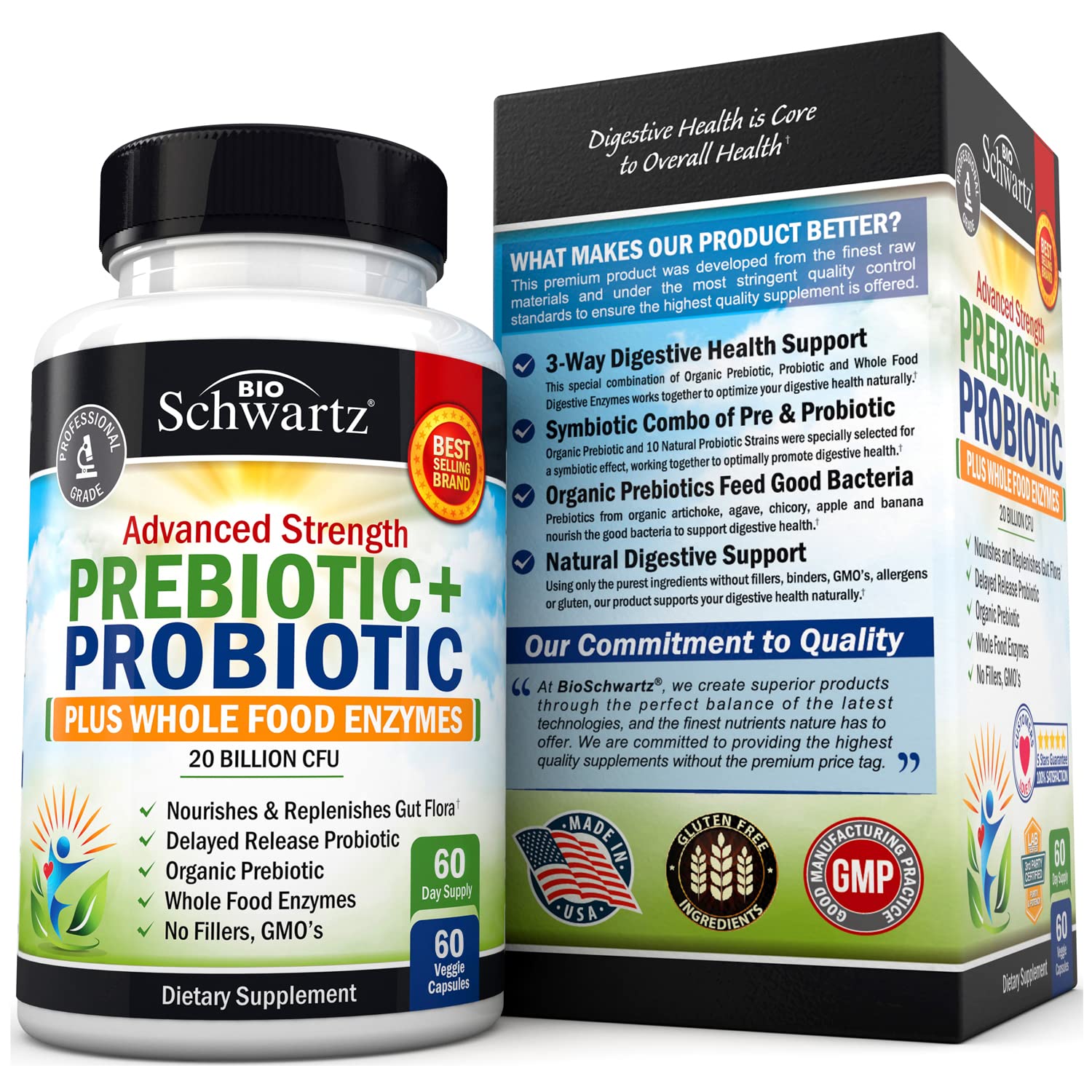 Prebiotics and Probiotic with Whole Food Enzymes for Adults Women & Men BioSchwartz buy supplements canada