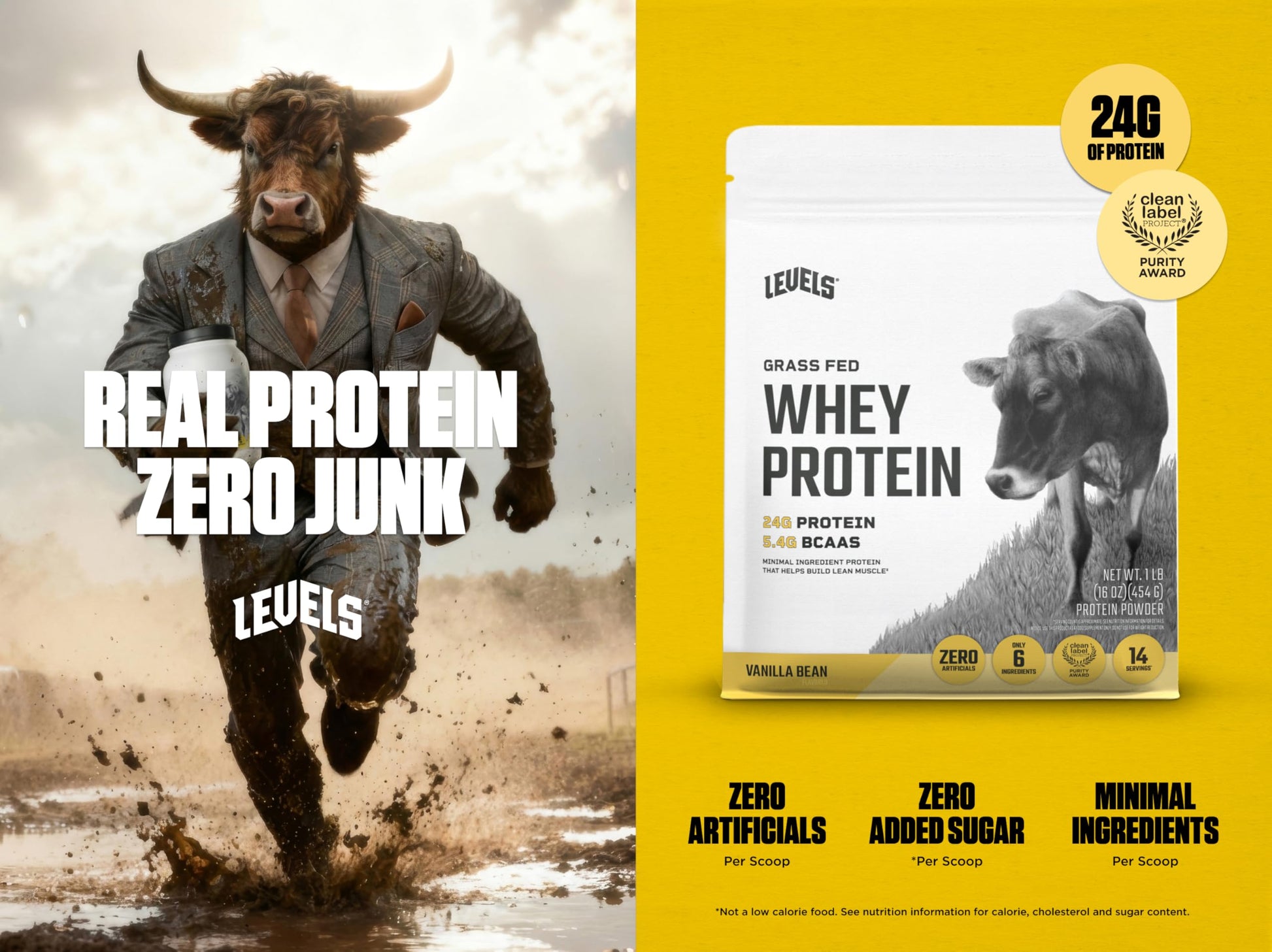 Levels Grass Fed Whey Protein Powder, No Artificials, 24G of Protein, Vanilla Bean, 1LB Levels Nutrition buy supplements canada