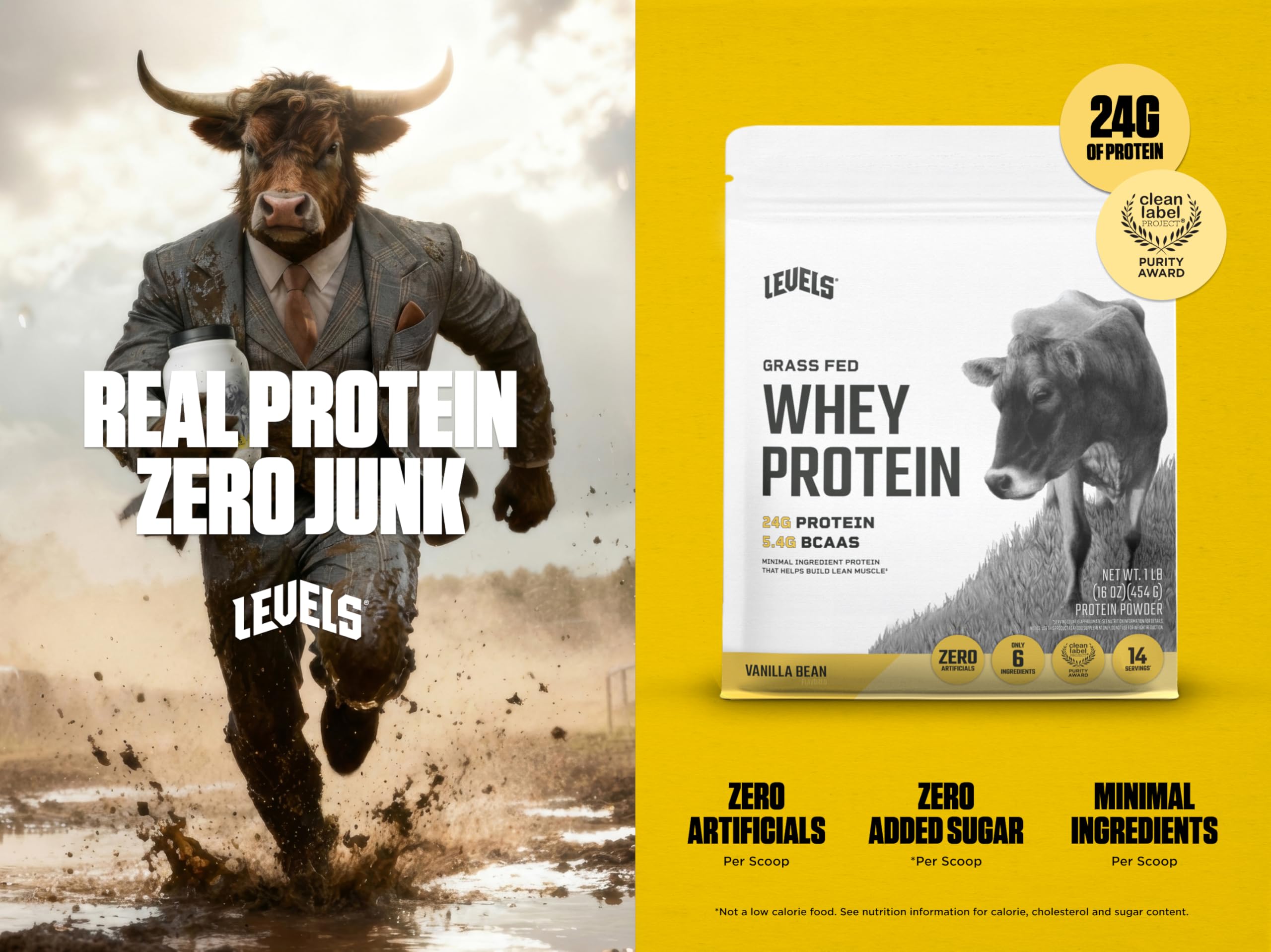 Levels Grass Fed Whey Protein Powder, No Artificials, 24G of Protein, Vanilla Bean, 1LB Levels Nutrition buy supplements canada