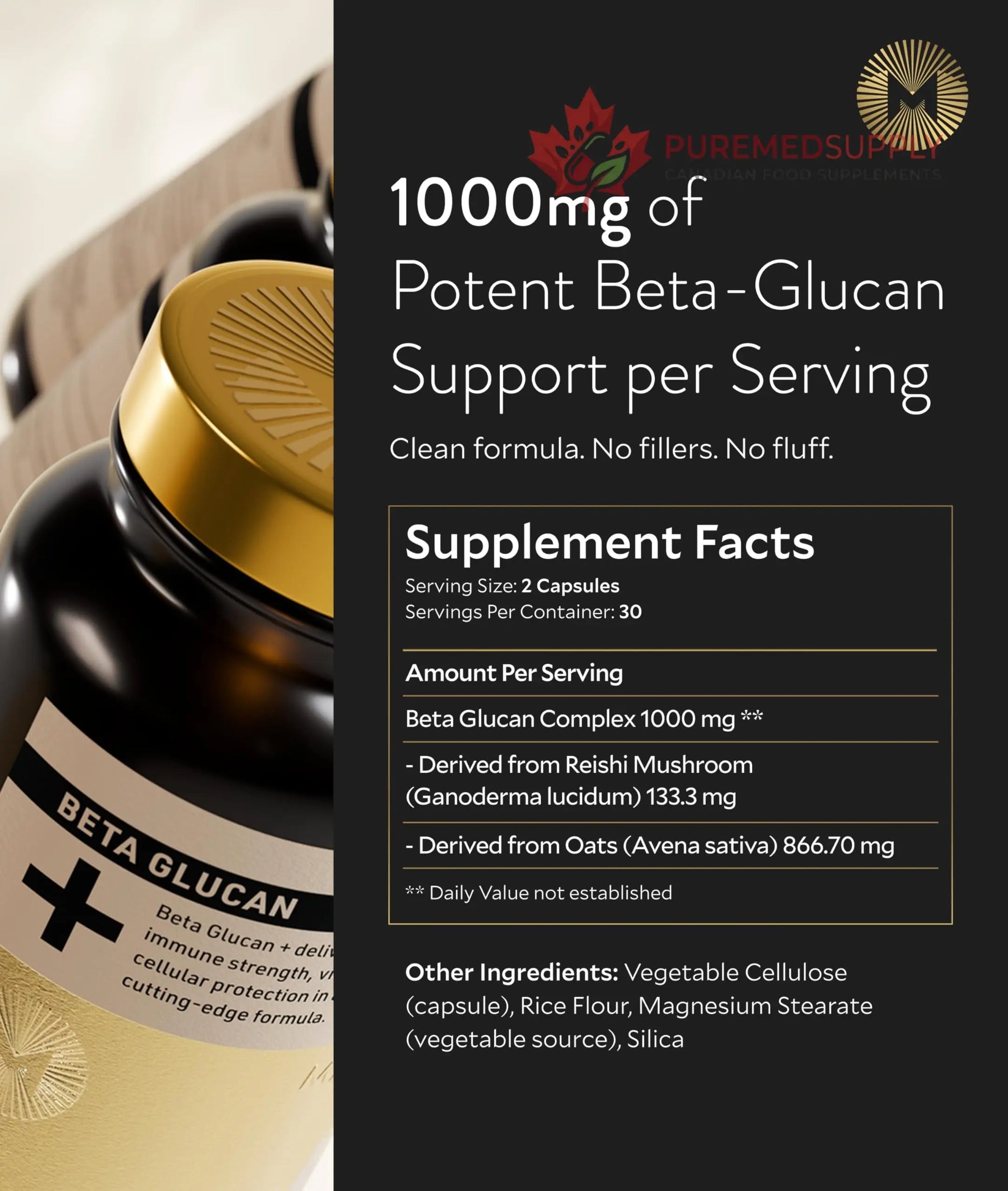 Manna Beta Glucan+ Capsules | 1000mg Beta Glucan Complex | Reishi Mushroom & Oats | Supplement for Immune Support, Heart Health, Cellular Renewal & Antioxidant Protection | 60 Count M Manna buy supplements canada