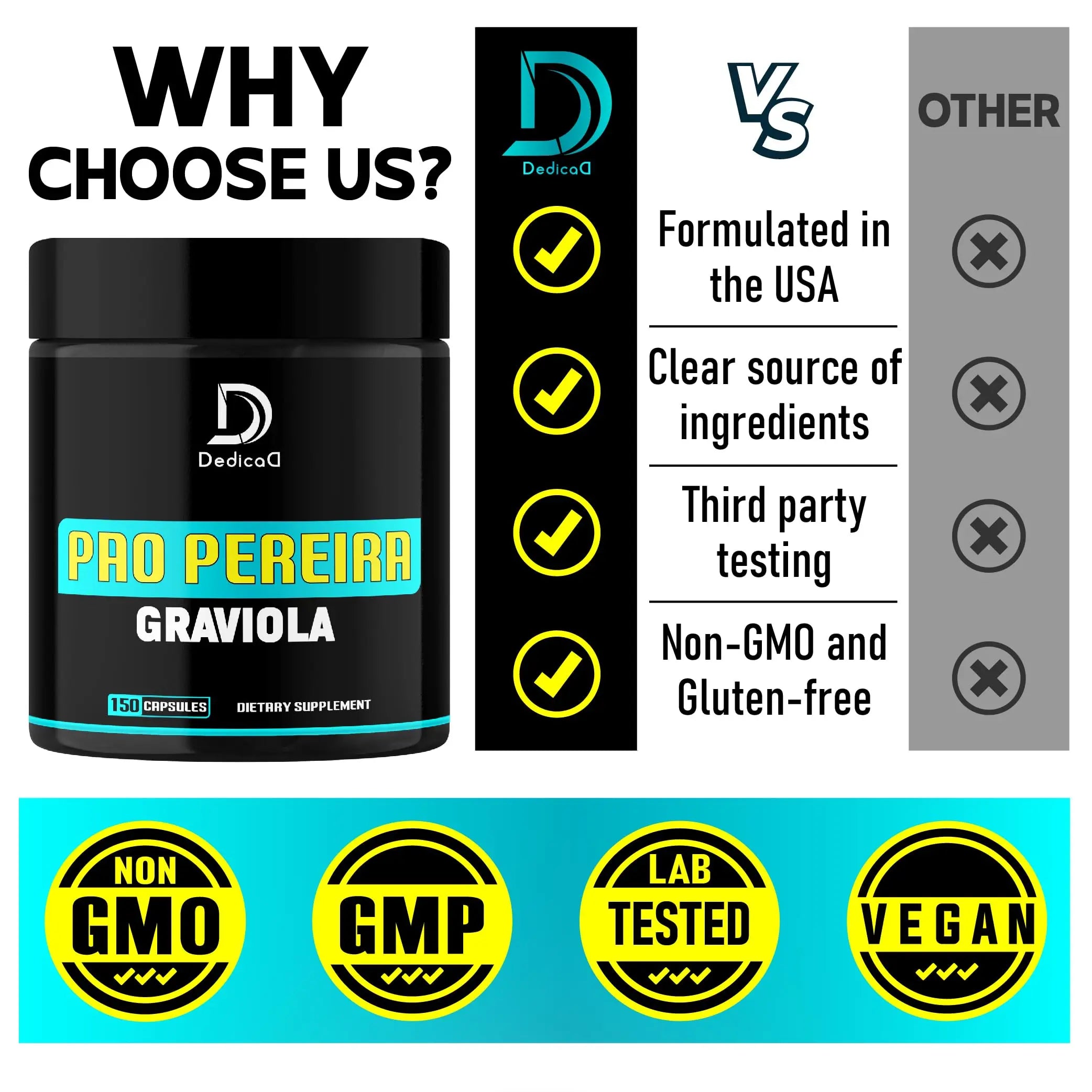 DEDICAD Pao Pereira Bark Extract and Graviola Soursop - 150 Capsules Supply DEDICAD buy supplements canada