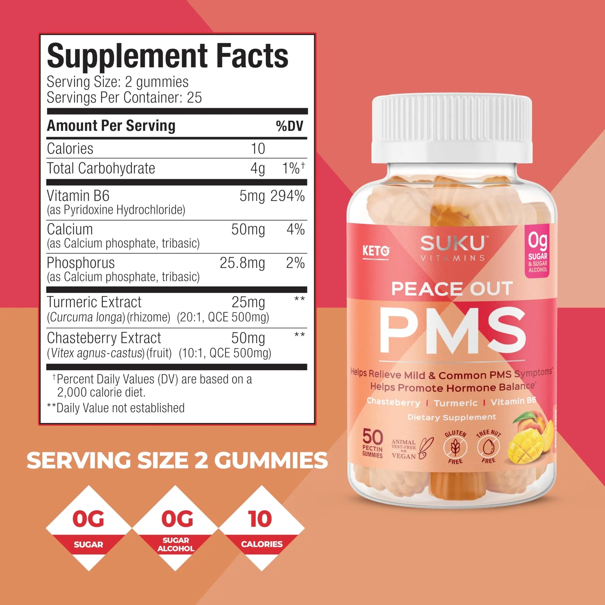 SUKU Vitamins - PMS Gummy Supplement with Chasteberry to Relieve PMS and Menopause Peach Mango Gummies (50 Count) SUKU buy supplements canada