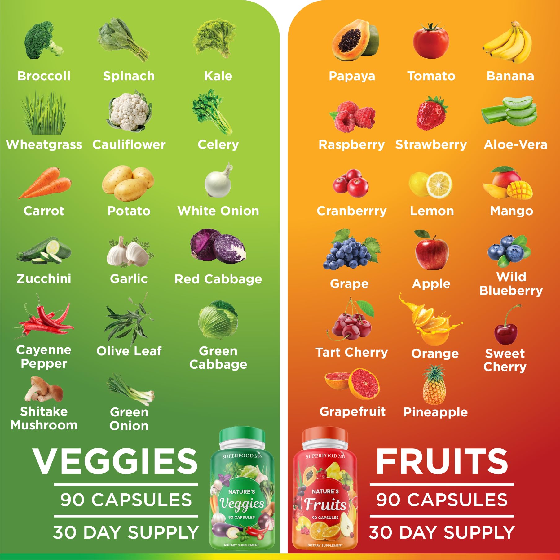 Superfood MD Fruits & Veggies Supplement - Whole Food Natural Superfoods - with Beta Carotene - Soy Free- 90 Count (Pack of 2) Superfood MD buy supplements canada