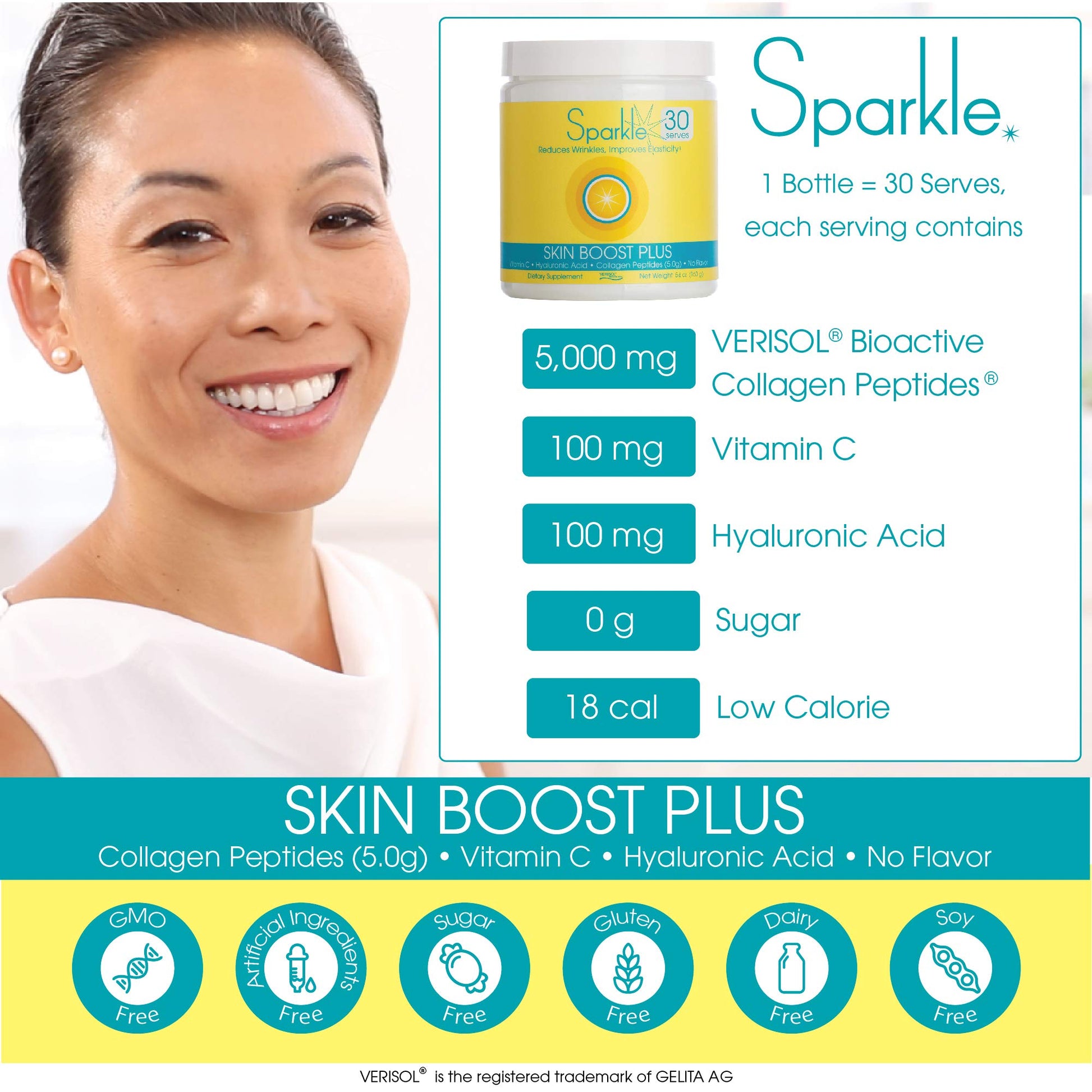 Hydrolyzed Collagen Powder - Sparkle Skin Boost Plus (No Flavor) [30-Serves] Verisol Pept Sparkle Collagen buy supplements canada