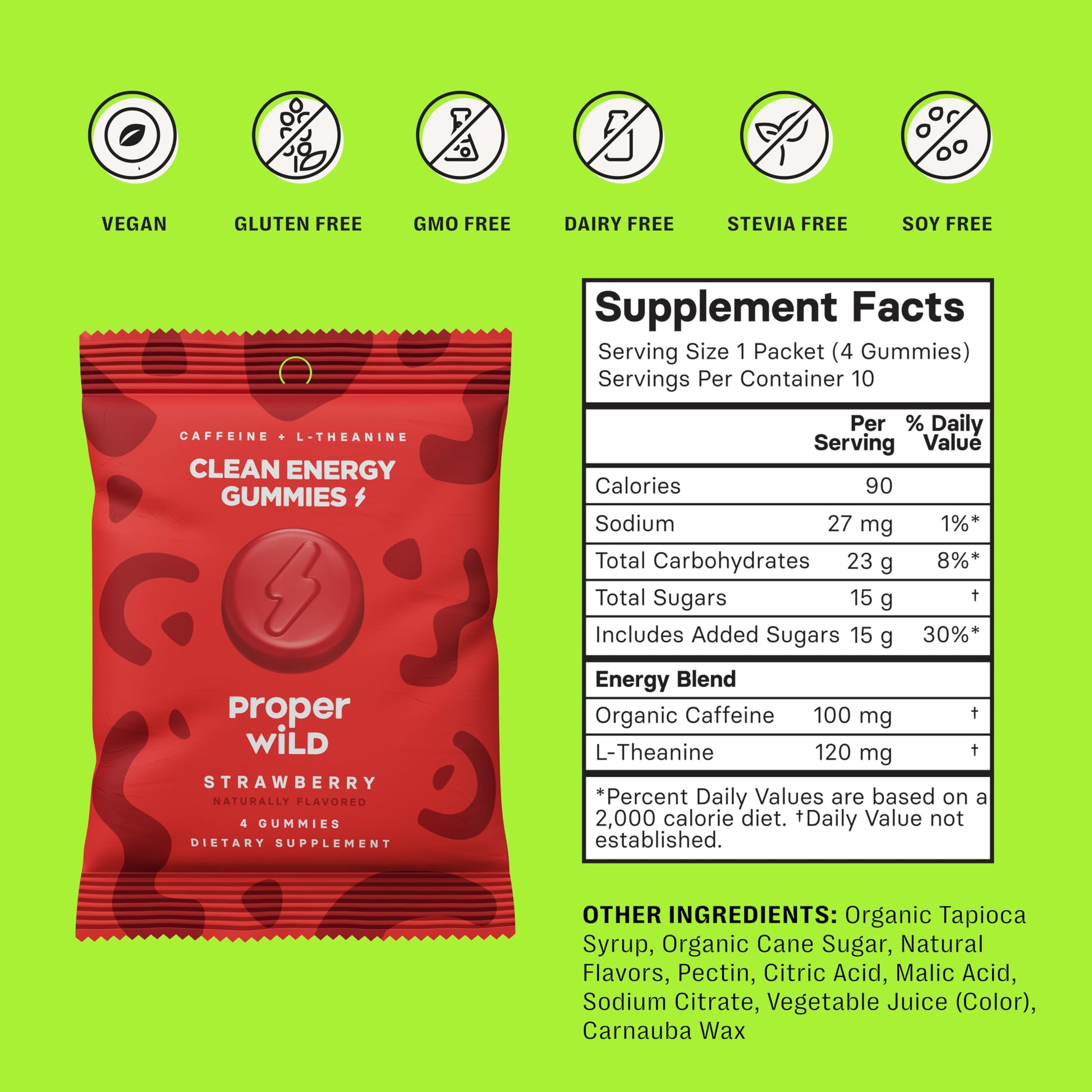 Proper Wild Energy Chews & Gummies for Focus & Clean Energy, Vegan with L-Theanine & Organic Caffeine, Plant-Based, Gluten-Free, Non-GMO, Strawberry (10-Pack) Proper Wild buy supplements canada