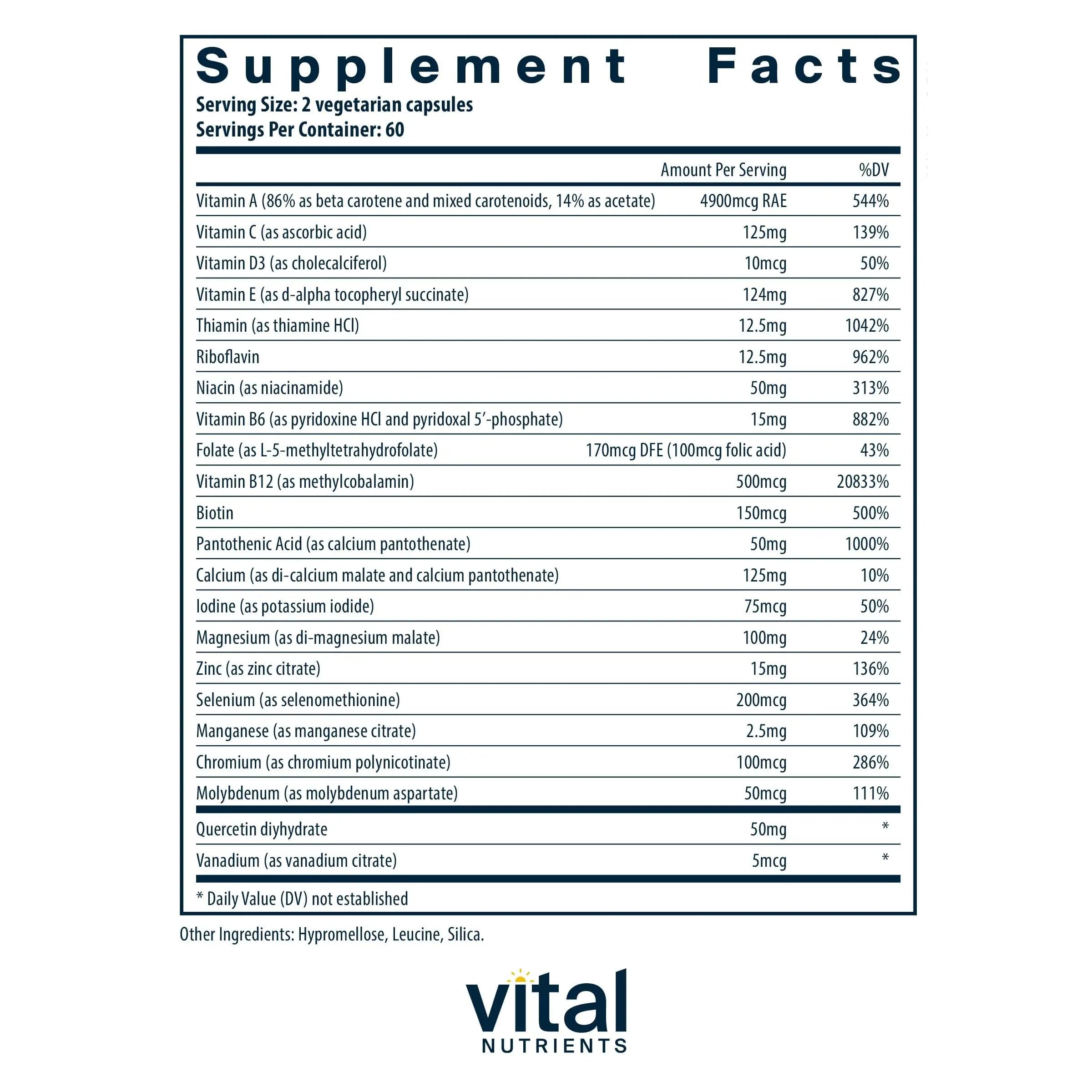 Vital Nutrients Multi-Nutrients 5 Ultra Antioxidant Formula | Boron, Copper, and Iron Free | Vegetarian Daily Multivitamin and Mineral Vital Nutrients buy supplements canada