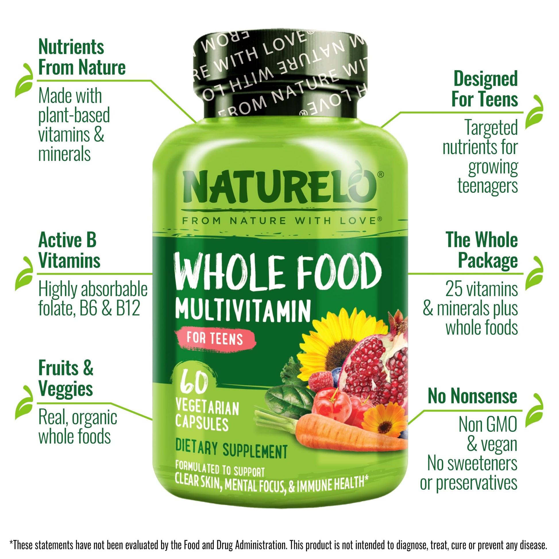 NATURELO Multivitamins for Teenage Girls/Boys, 60 Capsules, Whole Food Multivitamin with Minerals, Non-GMO, Vegetarian NATURELO buy supplements canada