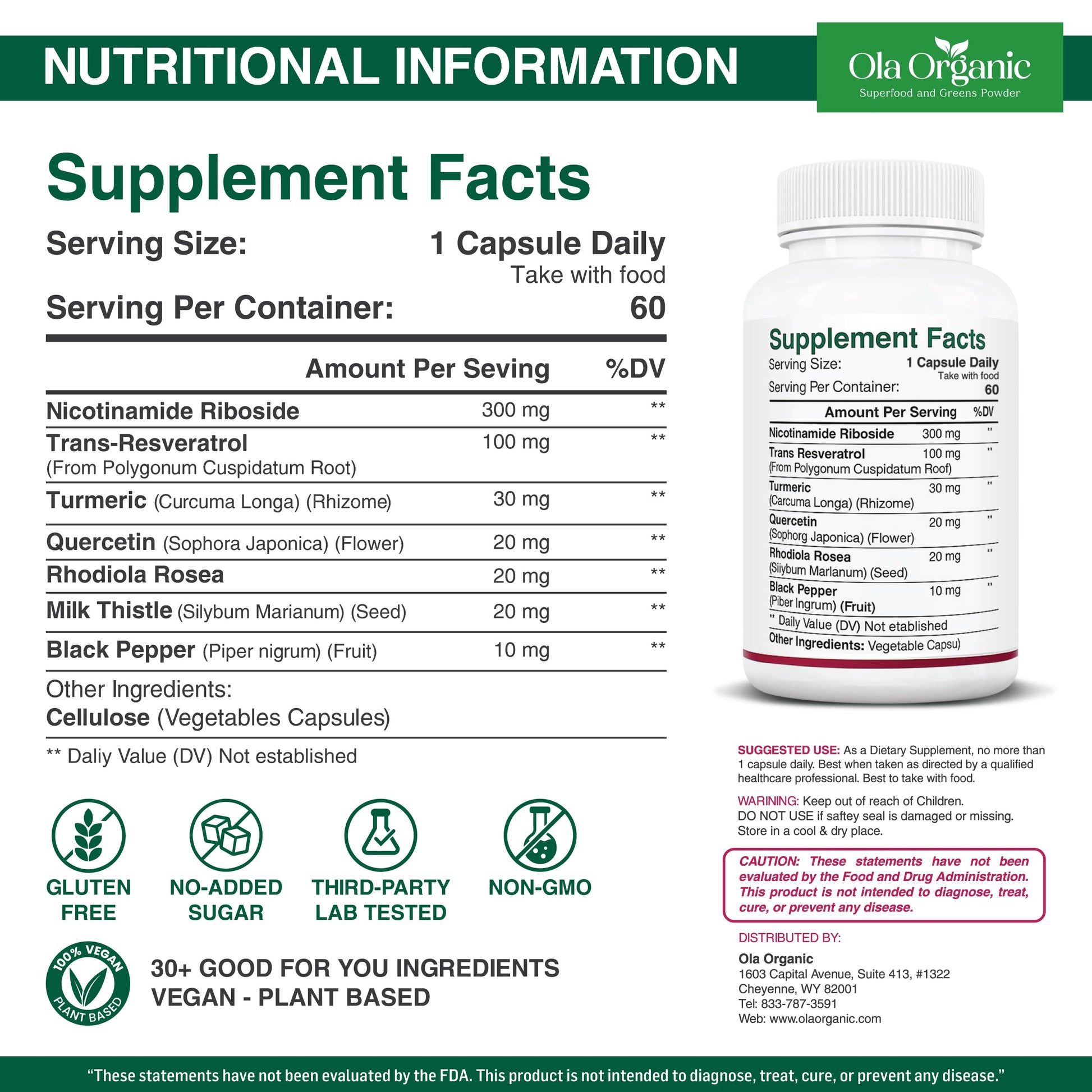 NAD+ Supplement & NAD Booster for Cellular Energy and Healthy Aging – Plant-Based Nicotinamide Riboside (NR) NAD Precursor with Resveratrol, Turmeric, Quercetin, Rhodiola & Milk Thistle – 60 Capsules Ola Organic buy supplements canada