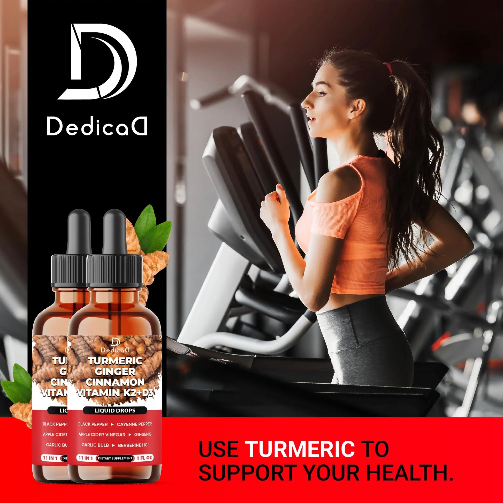 11in1 Turmeric Supplement for Health Heart & Wellness Support – with Ginger, Garlic, Ceylon Cinnamon, Berberine, Ginseng, Apple Cider Vinegar – 30ml Liquid Drops – 60 Servings DEDICAD buy supplements canada