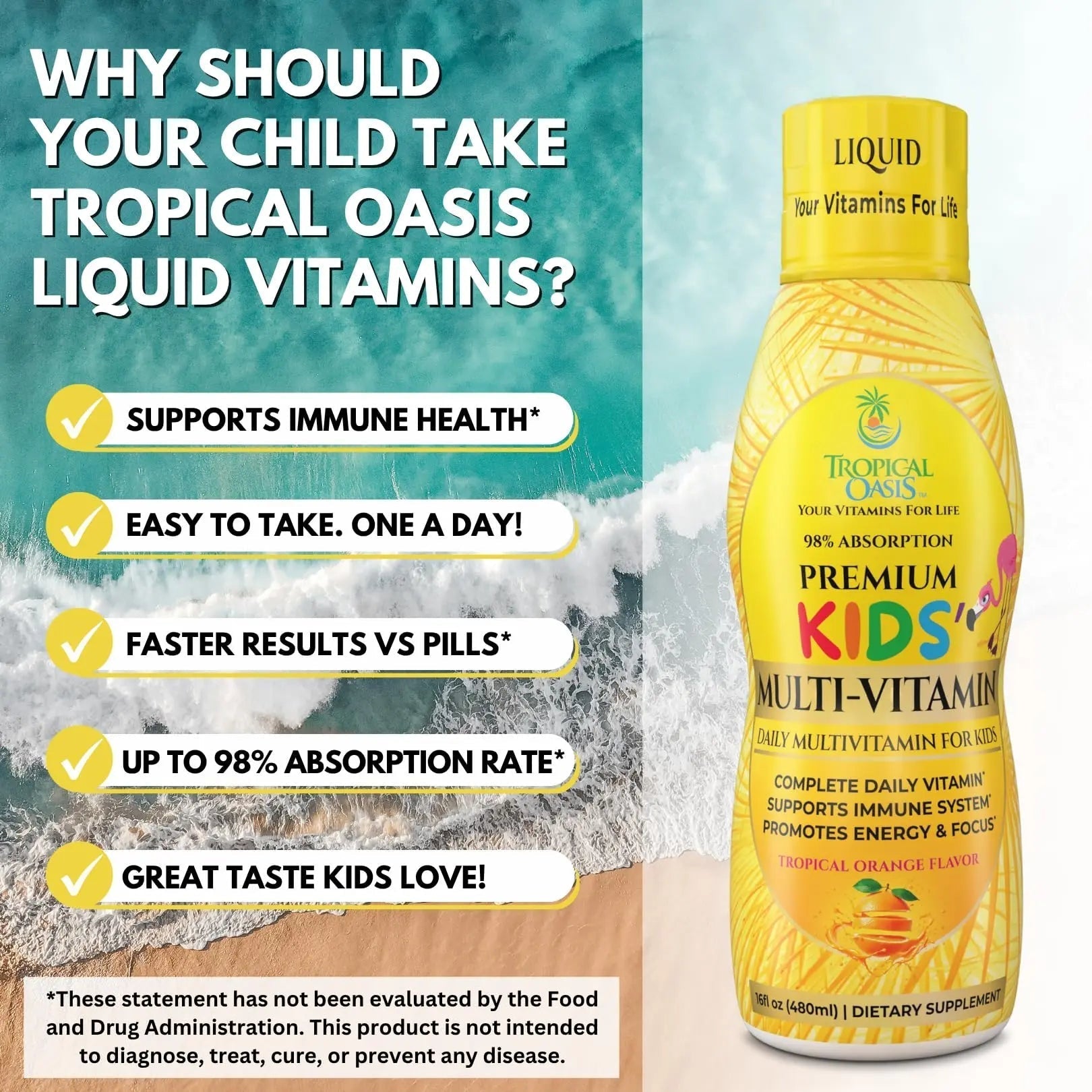 Premium Liquid Multivitamin For Kids | Sugar Free Kids Vitamins | 100% DV of 14 Vitamins for Kids | Multivitamin for Children Ages 4+ | Tropical Oasis buy supplements canada