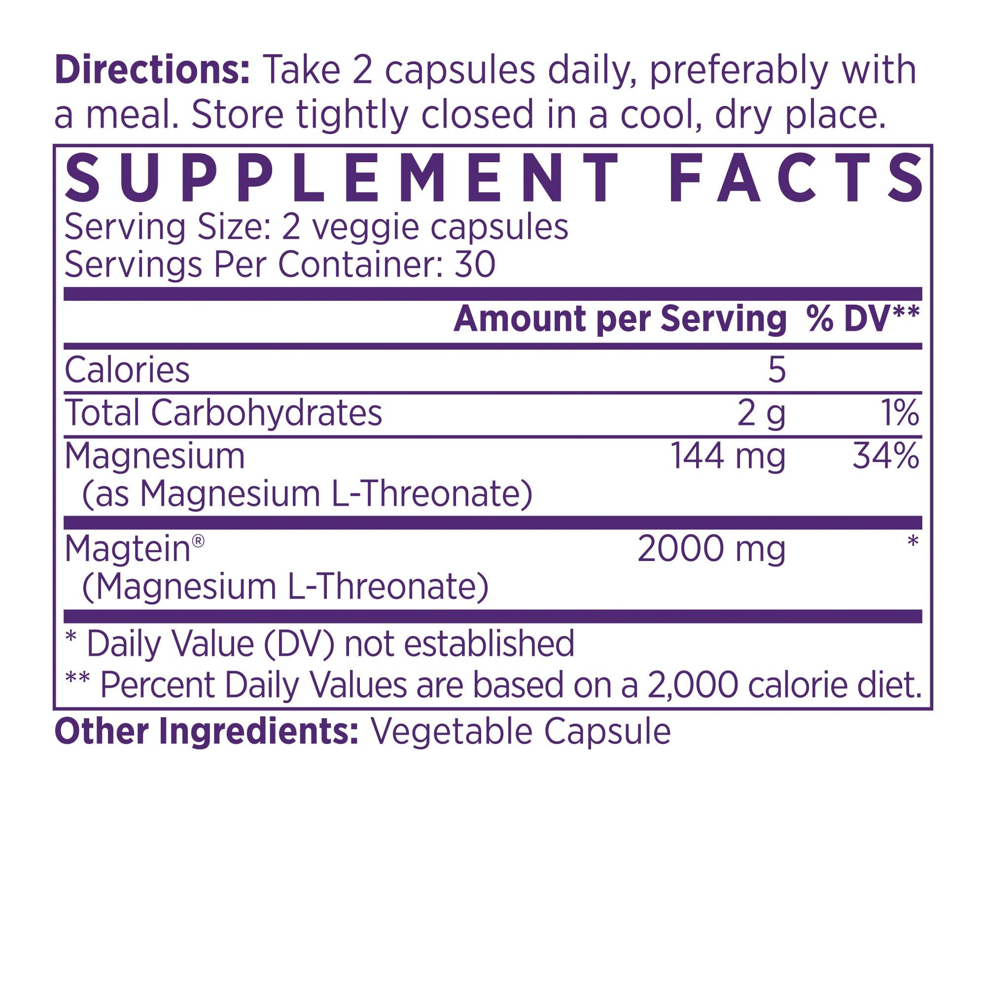 NAOMI Magnesium L-Threonate with 2,000mg Patented Magtein®, High Absorption Elemental Magnesium, Memory Supplement - Brain Health, Focus, Nerve Support, Heart Health, Natural Sleep Aid, 60 Veggie Caps NAOMI buy supplements canada