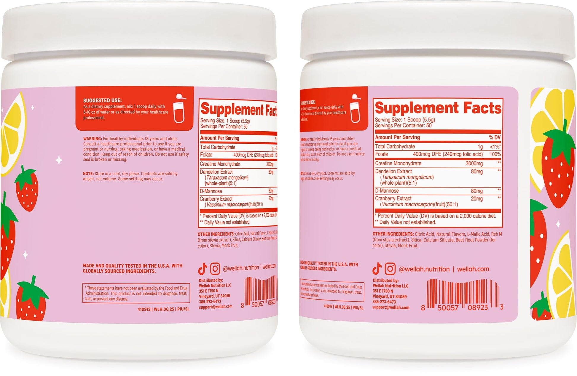 Wellah Creatine for Women - Creatine Monohydrate with Dandelion & Cranberry Extract (50 Servings, Strawberry Lemonade) Wellah buy supplements canada