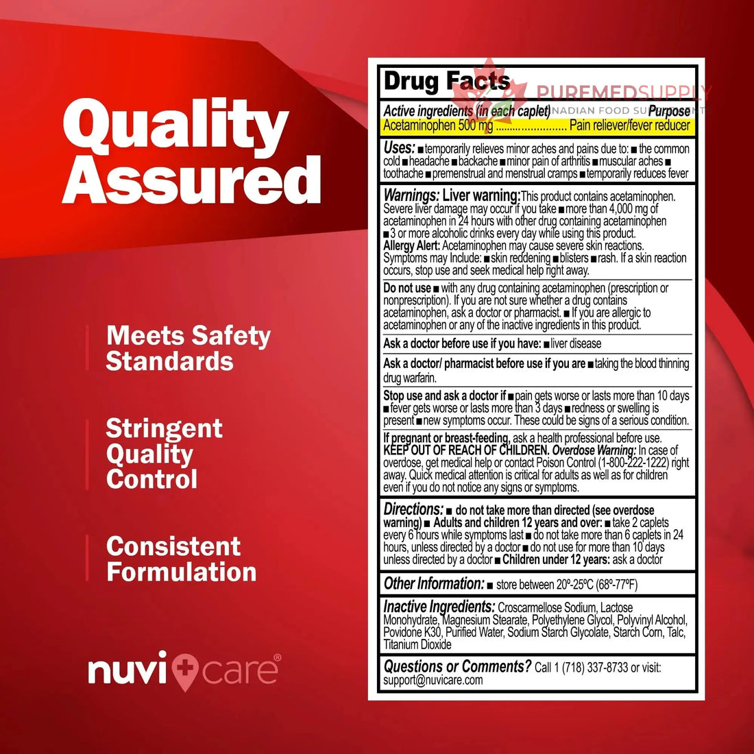 NUVICARE Acetaminophen 500mg Extra Strength Pain Relief - Compare to Tylenol Extra Strength Pain Reliever & Fever Reducer - 500mg Tablets for Adults for Headaches (100 Caplets) NUVICARE buy supplements canada