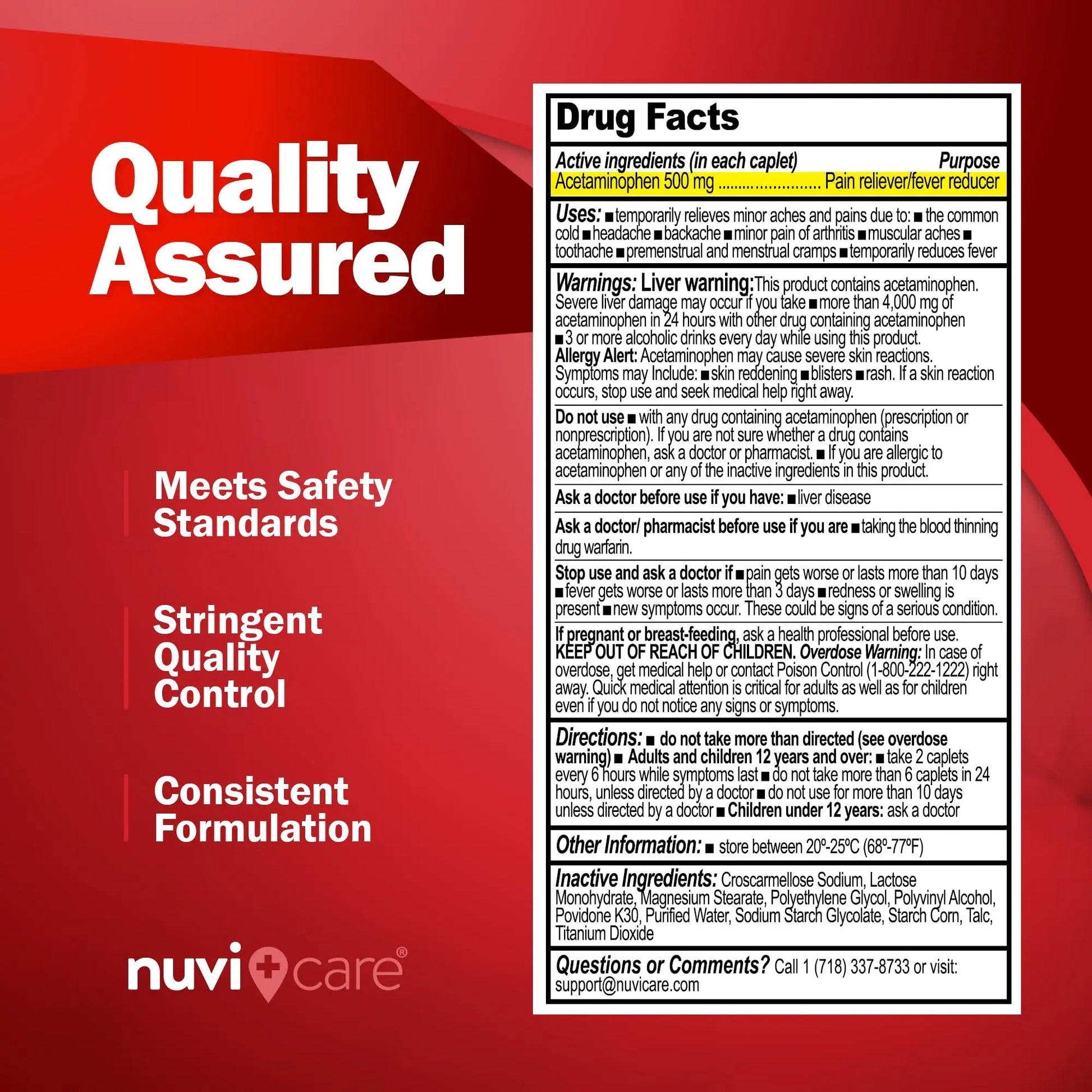 NUVICARE Acetaminophen 500mg Extra Strength Pain Relief - Compare to Tylenol Extra Strength Pain Reliever & Fever Reducer - 500mg Tablets for Adults for Headaches (100 Caplets) NUVICARE buy supplements canada