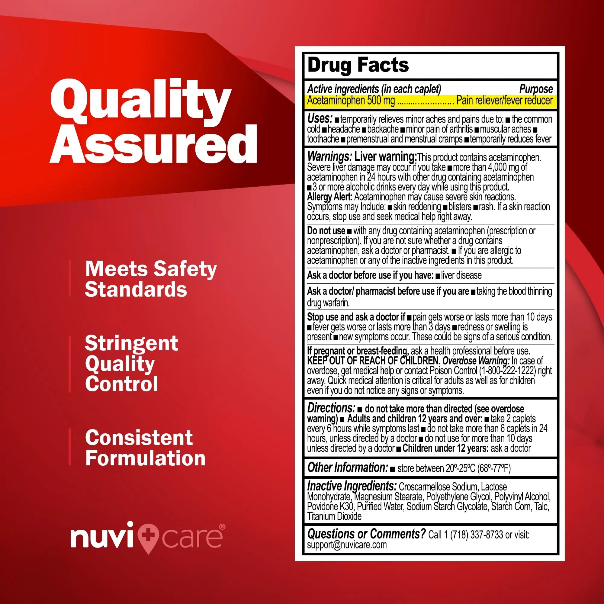 NUVICARE Acetaminophen 500mg Extra Strength Pain Relief - Compare to Tylenol Extra Strength Pain Reliever & Fever Reducer - 500mg Tablets for Adults for Headaches (100 Caplets) NUVICARE buy supplements canada