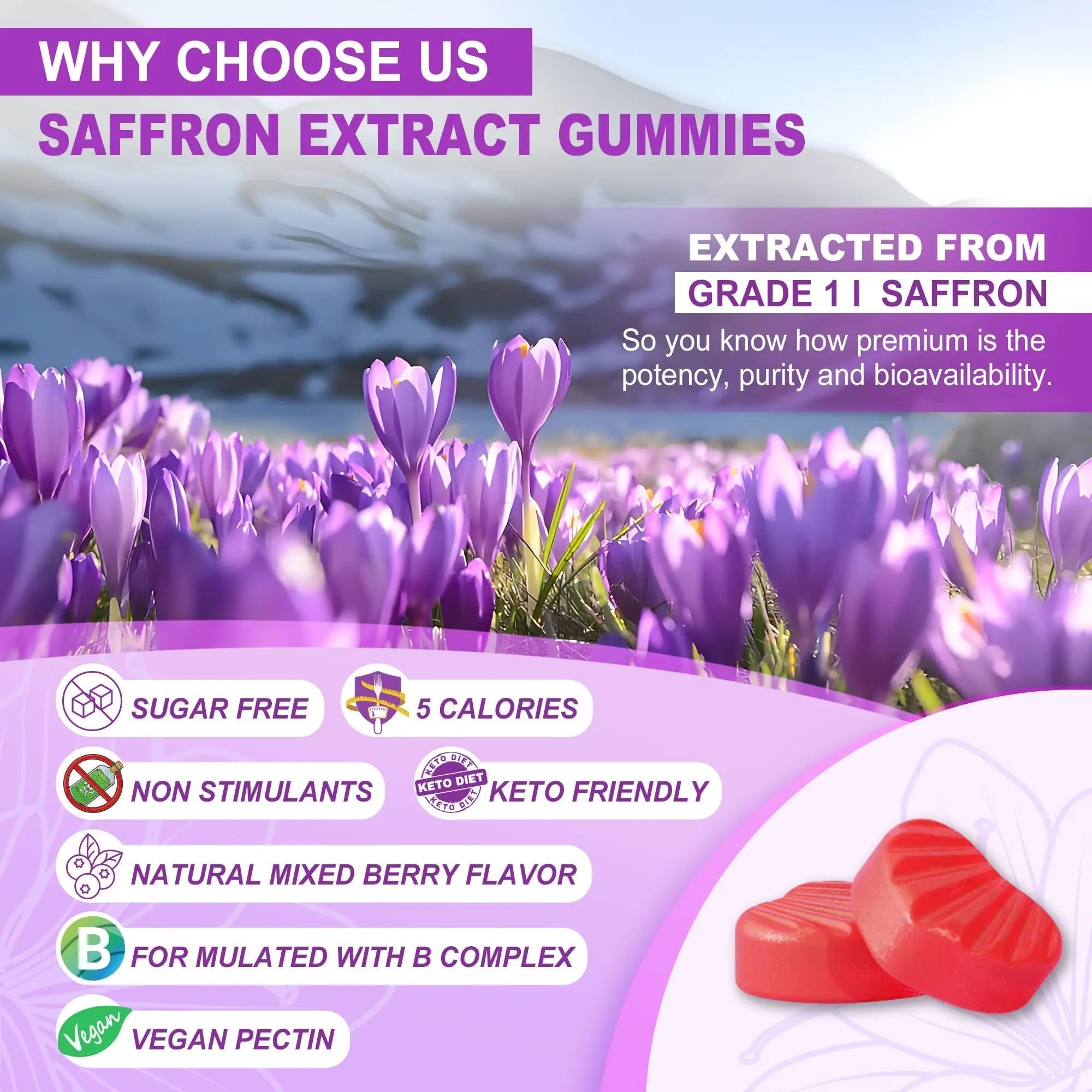 Saffron Supplements Gummies 100mg - 100% Pure Saffron Extract with Magnesium Glycinate, L-Theanine, Turmeric, Ashwagandha NEVISS buy supplements canada