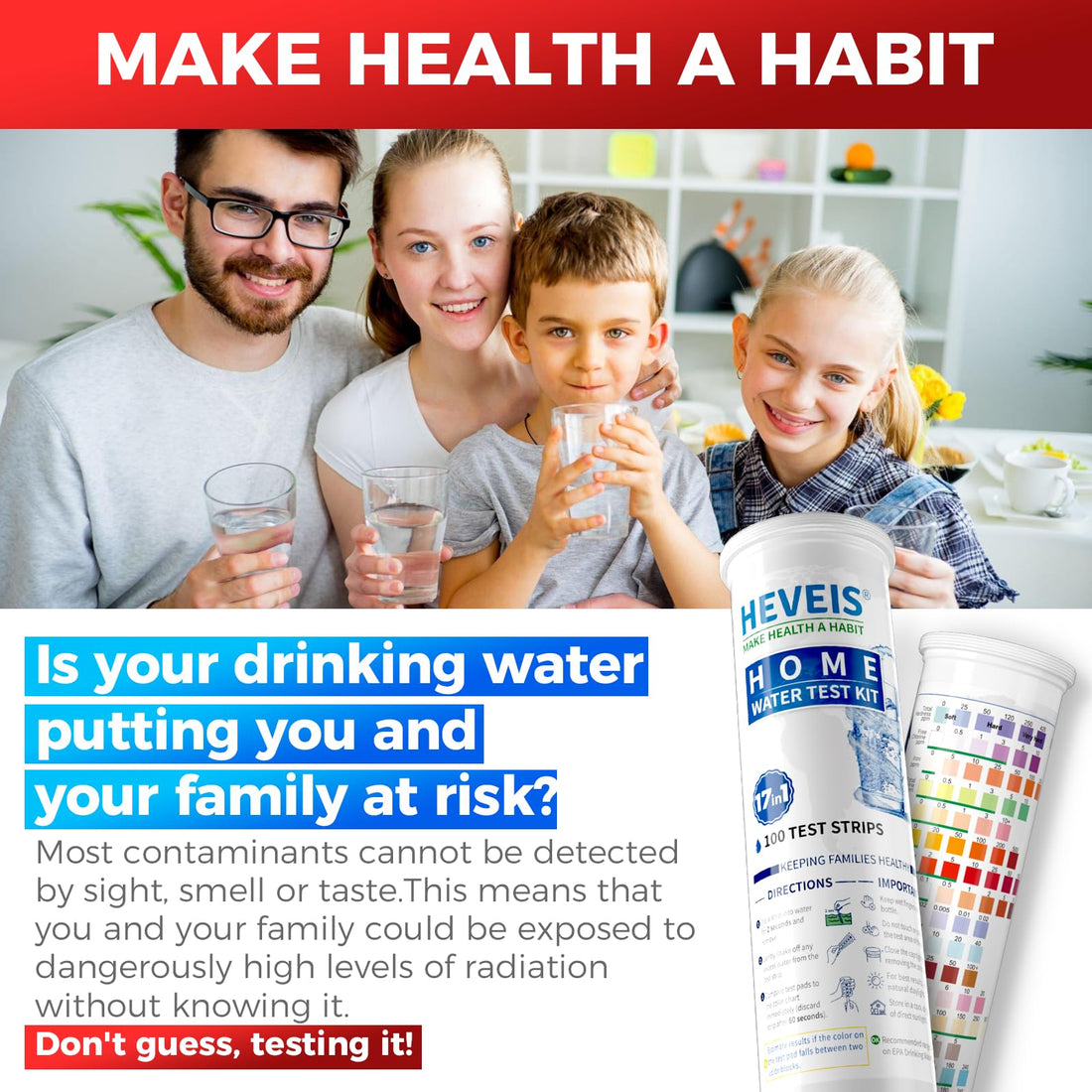21-in-1 Home Drinking Water Testing Kit - 120 Strips + 4 Bacteria Tests - Tap and Well Water Test Kit, Easy to Test and Read for Hardness, Lead, Iron, Fluoride, pH, Copper, Bacteria and More HEVEIS buy supplements canada
