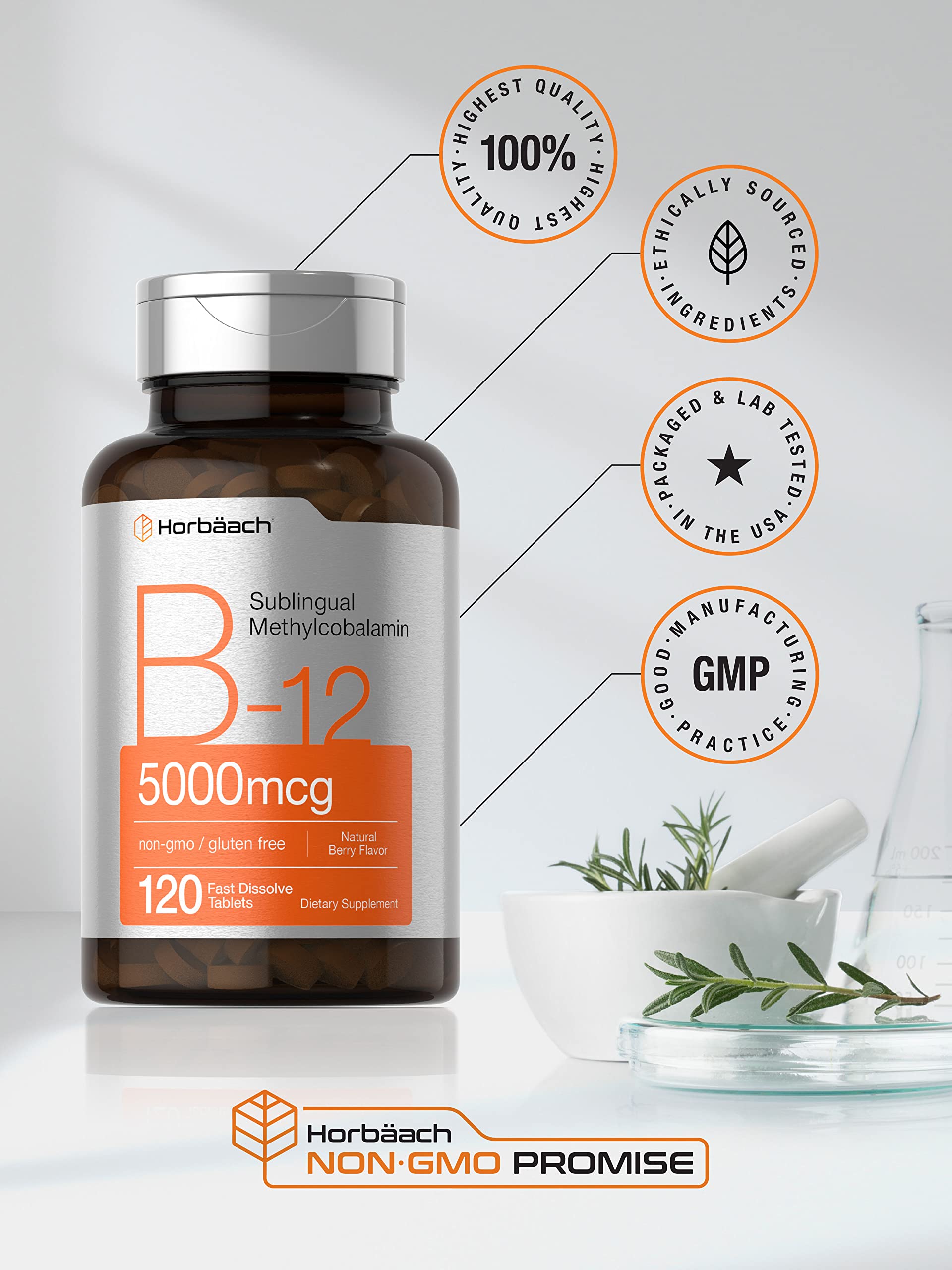 Horbäach B12 Sublingual Methylcobalamin | 5000mcg | 120 Fast Dissolve Tablets Horbäach buy supplements canada