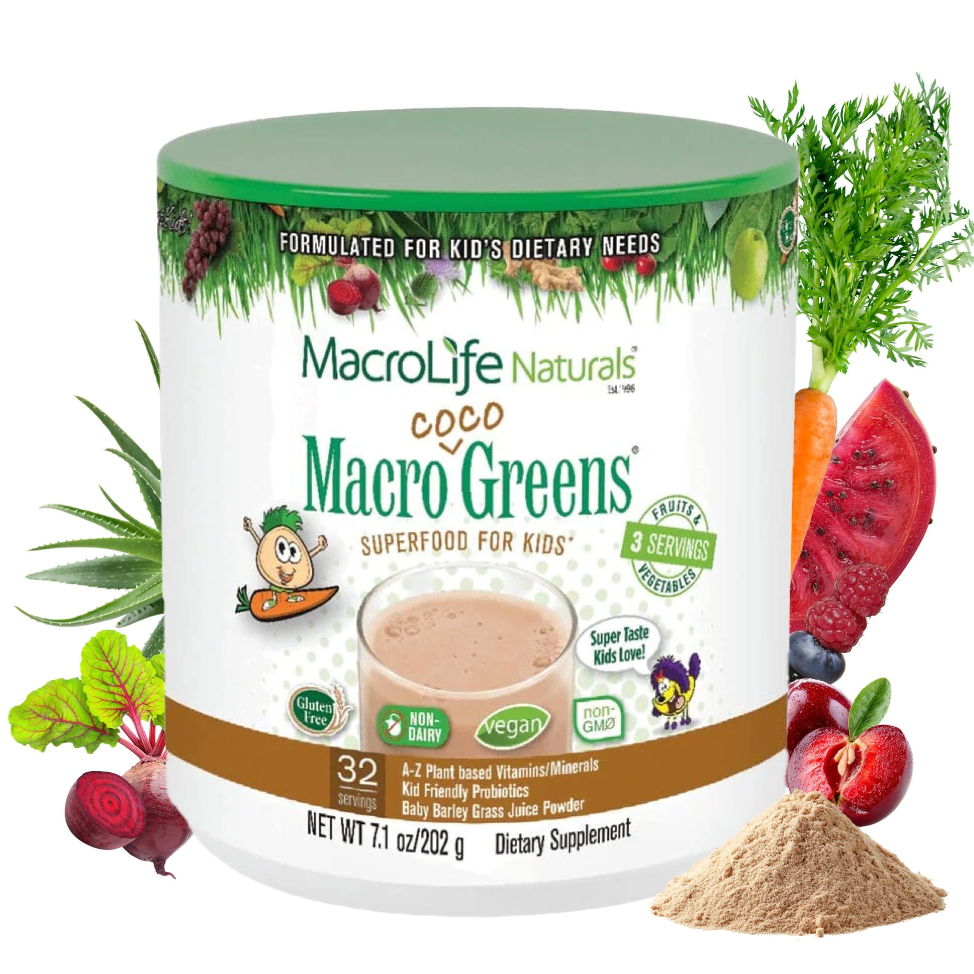 MacroLife Naturals MacroCoco Super Greens Drink, Chocolate Powder Superfood for Kids & Teens - Whole Food Fruit & Vegetable Multi-Vitamins Probiotics Digestive Enzymes & Fiber Supplement - 32 Servings MacroLife Naturals buy supplements canada