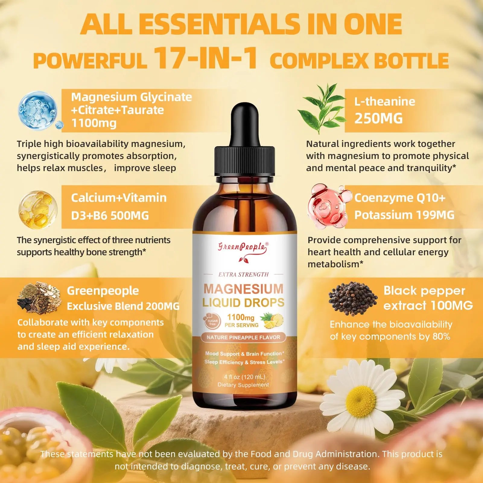 GREENPEOPLE 17-in-1 Triple Magnesium Complex Supplement,Magnesio Liquid Drops with Magnesium Glycinate & Citrate,Pineapple Flavor,Calm Mood,Muscle & Sleep for Adults,4 fl. oz 2Pack GREENPEOPLE buy supplements canada