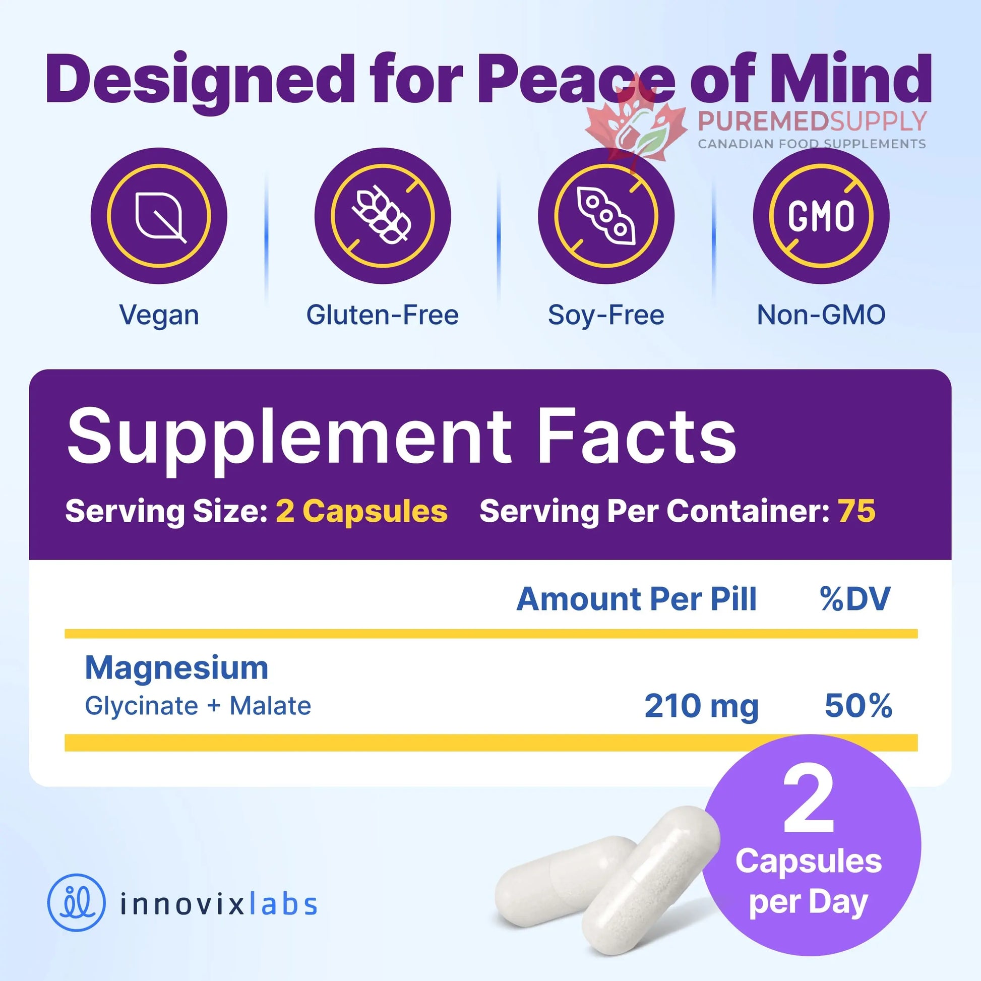 InnovixLabs Advanced Magnesium Capsules - 150 Ct, 210 mg - Chelated Glycinate and Malate - High Absorption, Promotes Relaxation, Bones, Muscle Health, Vegan Malate Sleep Supplement InnovixLabs buy supplements canada