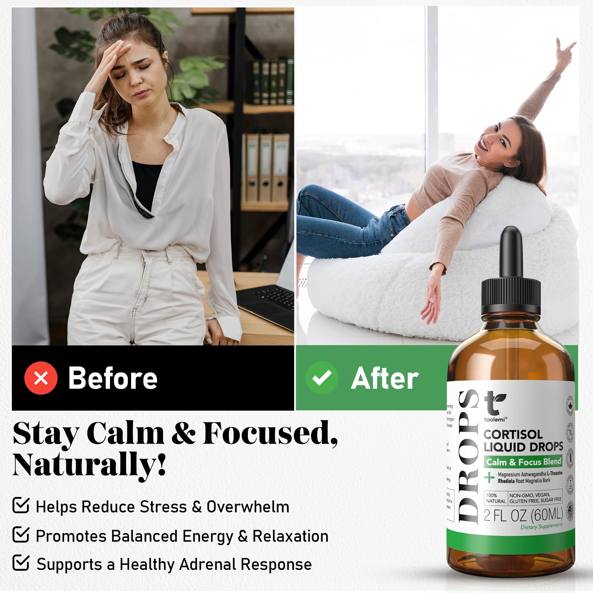 Cortisol Manager Drops with Magnesium & Ashwagandha - Advanced Liquid Blend for Relaxation, Supports Restful Sleep, Fast-Absorbing Liquid, Non-GMO, 2 Fl Oz taolemi buy supplements canada