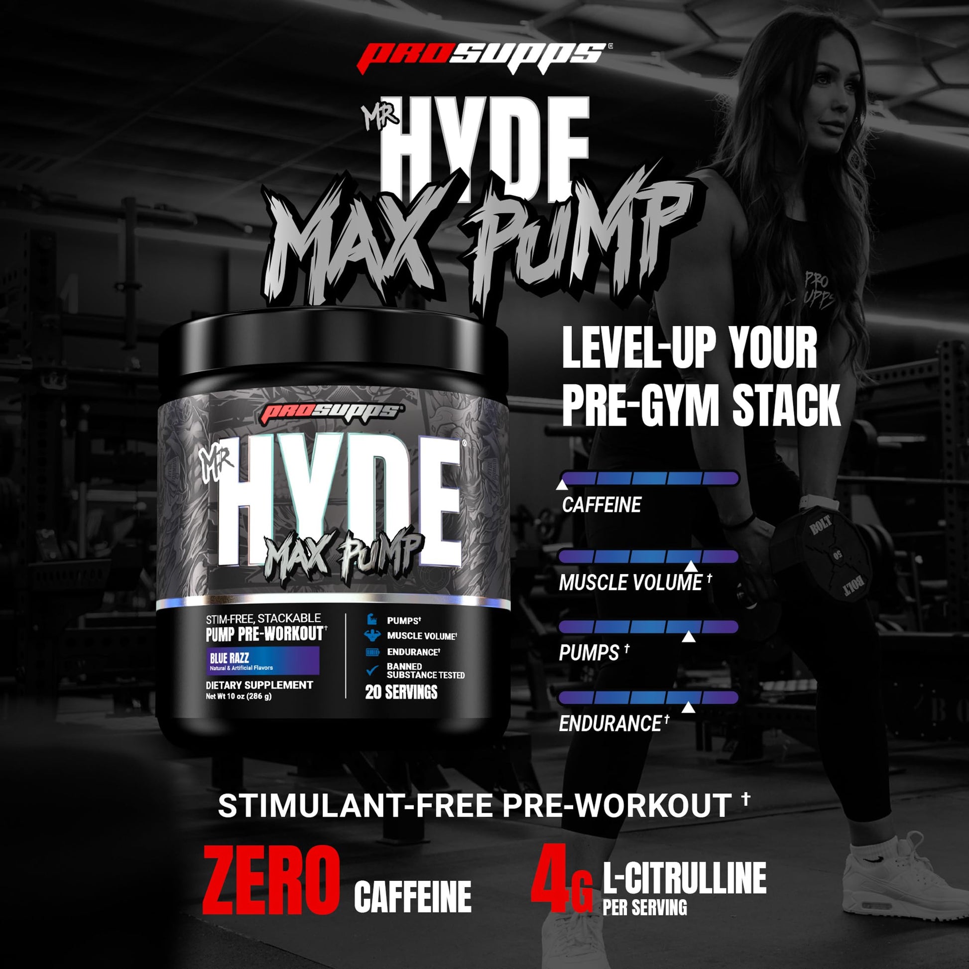 ProSupps Mr. Hyde Max Pump Pre Workout Powder - Stim-Free Preworkout Supports Blood Flow, Muscle Volume & Endurance - Caffeine-Free Nitric Oxide Gym & Fitness Supplements ProSupps buy supplements canada