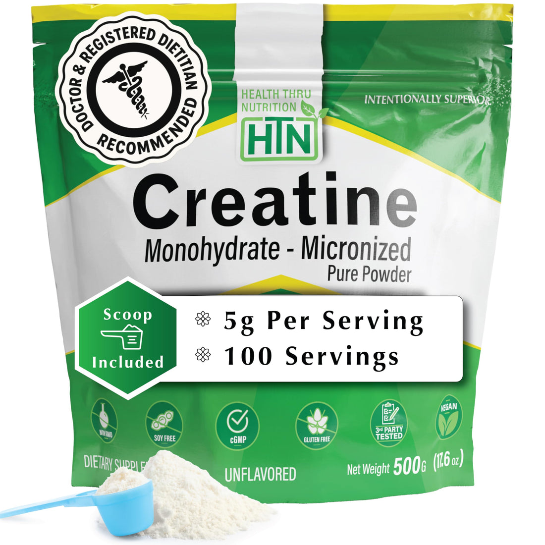 Health Thru Nutrition Creatine Monohydrate Micronized Powder – 500g Pure Unflavored – 5g Per Scoop – Workout Support, Muscle Fuel and Recovery Bulk Supplement | Non-GMO, Vegan Health Thru Nutrition buy supplements canada